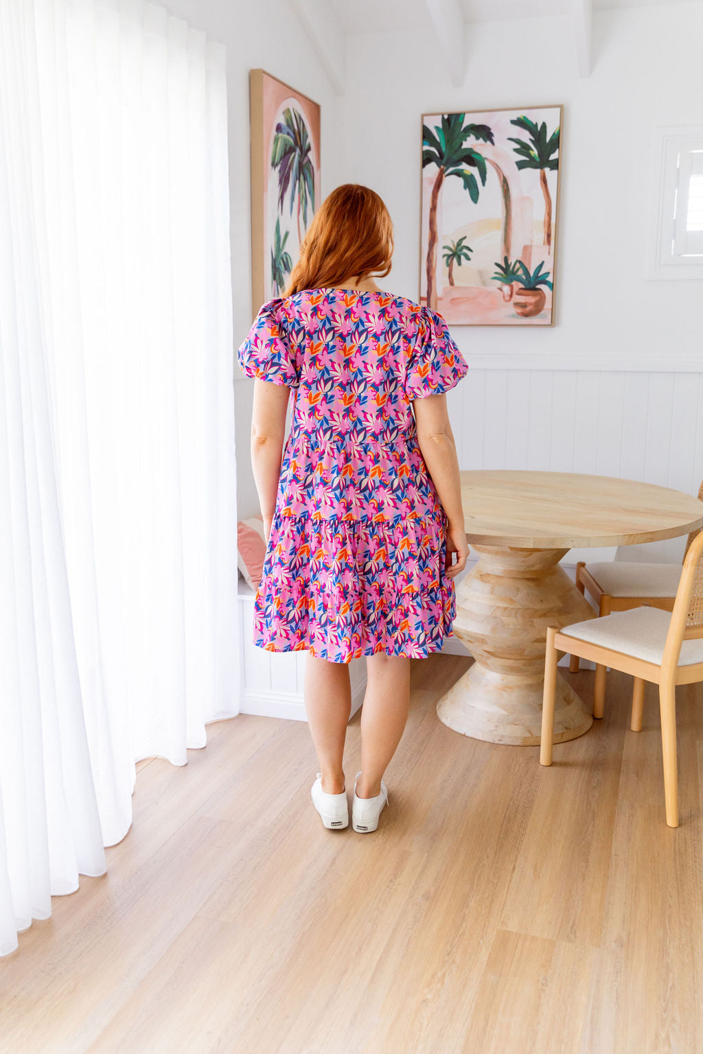 Greta Party Dress in Pink Garden - Elegant Floral Women's Dress for Weddings, Parties & Special Occasions