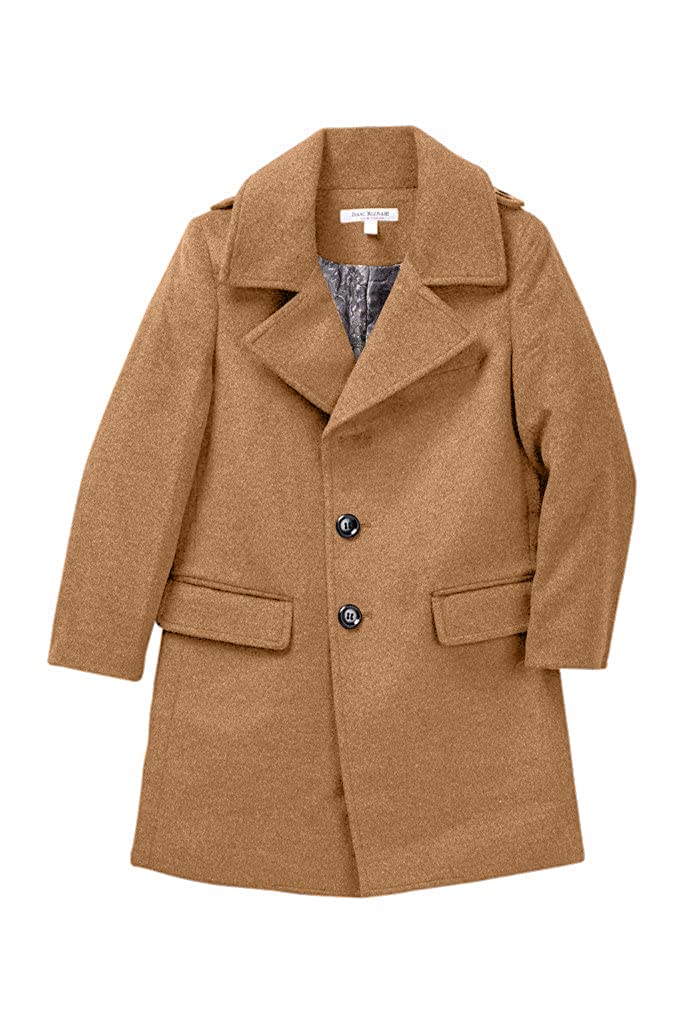 Isaac Mizrahi Boys' Single Breasted Wool Overcoat with Epaulets - Classic Winter Coat for School, Church & Special Occasions | Available in Multiple Colors