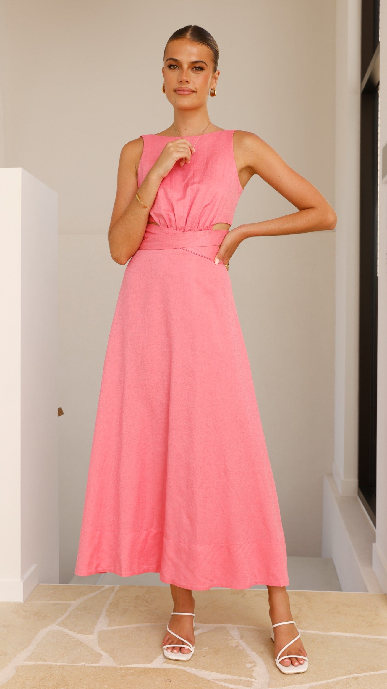 Kimberley Maxi Dress for Women - Flowy Pink Long Summer Dress with Side Slits | Perfect for Beach, Vacation, and Casual Outings
