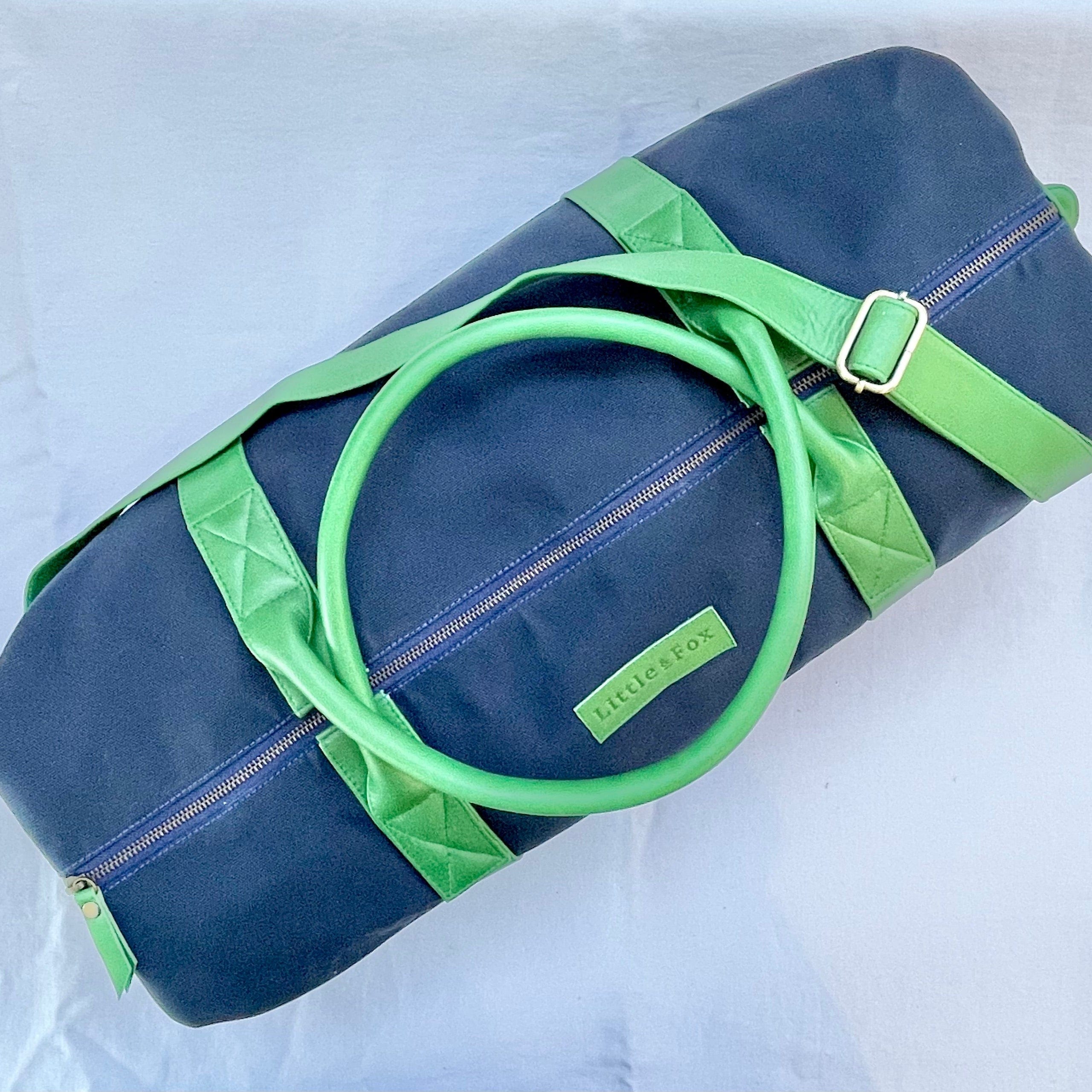The Little & Fox Weekender Bag - Stylish Indigo Blue with Premium Emerald Leather - Perfect for Travel, Weekend Getaways & Daily Commute