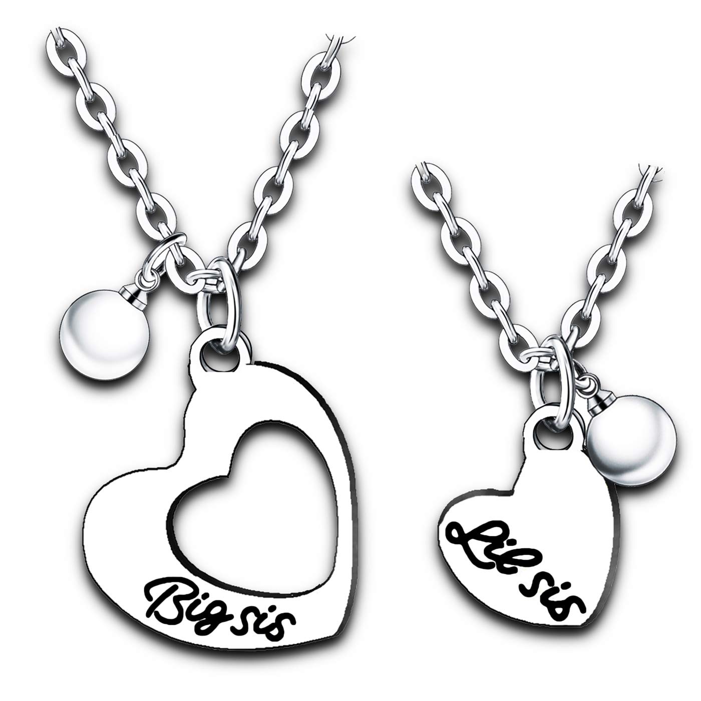 Big Sis Lil Sis Necklaces Set for 2 - Best Sister & BFF Heart Pendant Jewelry Gift - Perfect for Birthdays, Anniversaries & Friendship Day