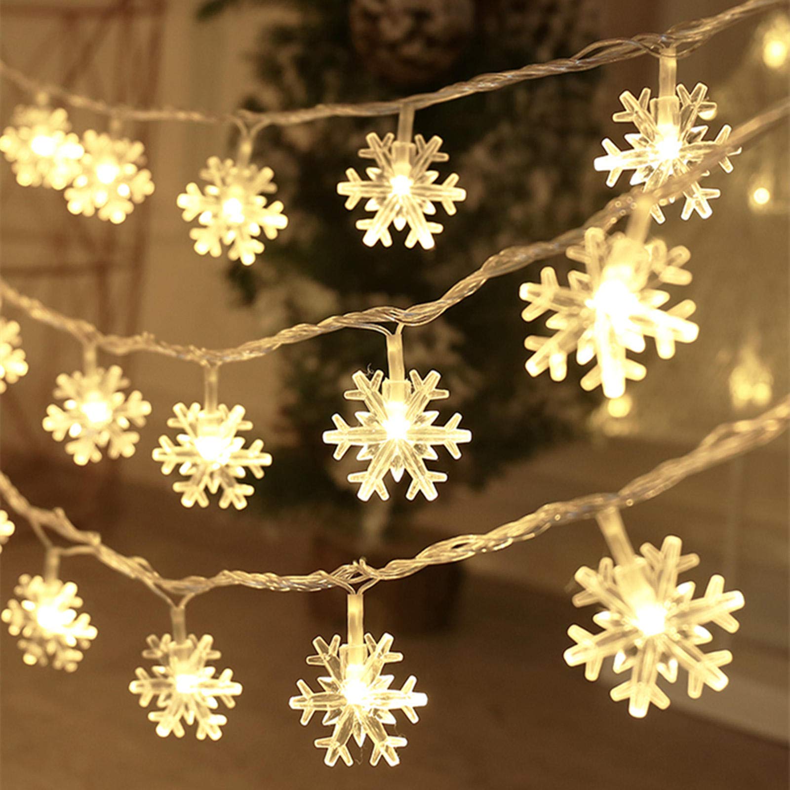 CESOF 20 Ft 40 LED Snowflake String Lights - Battery Operated Christmas Fairy Lights for Indoor & Outdoor Decor - Warm White Waterproof Xmas Tree Lights for Bedroom, Party, Home, Office (Perfect for Holiday Decorations, Christmas Trees, Windows, Gardens and Patios)