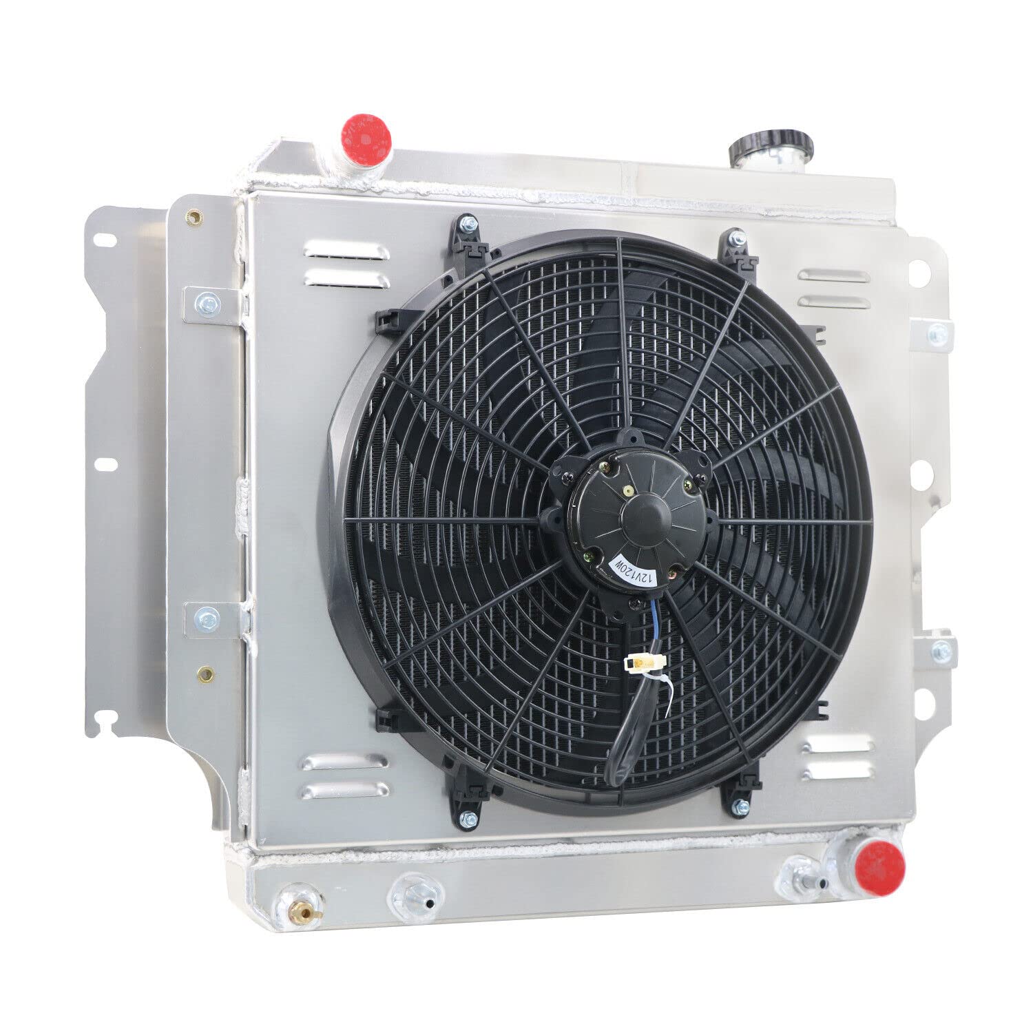 High-Performance 3-Row Full Aluminum Radiator with Fan Shroud & Thermostat for 1987-2006 Jeep Wrangler TJ/YJ - Compatible with 2.4L 2.5L 4.0L & GM Chevy V8 Engines - Off-Road & Daily Driving Upgrade