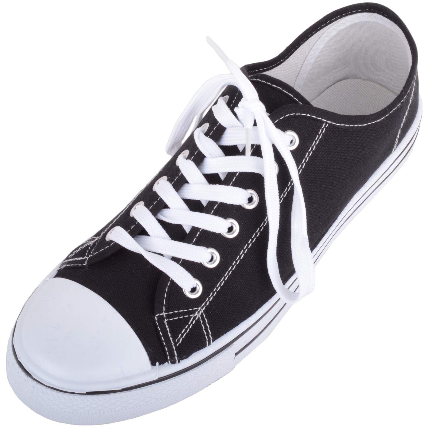 Women's Canvas Lace-Up Sneakers with Rubber Toe Cap - Comfortable Casual Shoes for Walking, Running & Everyday Wear