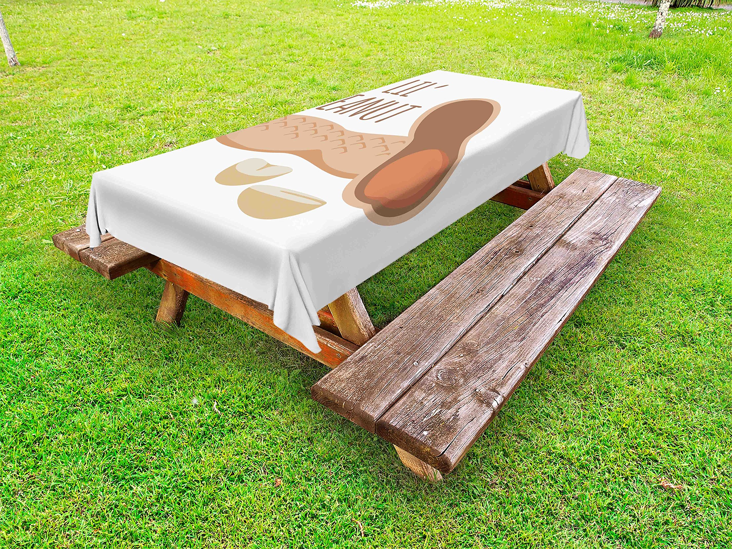 Lunarable Washable Outdoor Tablecloth - Shelled Peanut Digital Art Print, Earthy Brown Picnic Table Cover 58x84 inches | Perfect for BBQs, Garden Parties & Picnics