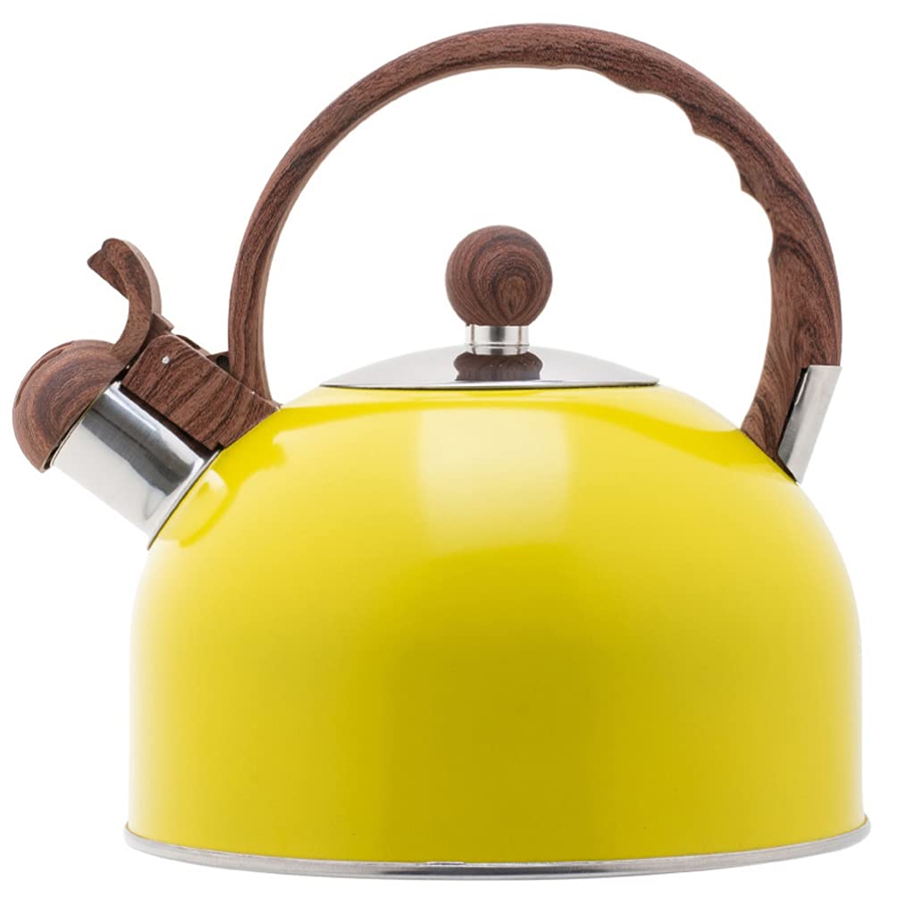 DOITOOL 2.5L Stainless Steel Whistling Tea Kettle - Modern Stovetop Whistling Teapot with Loud Whistle & Ergonomic Handle - Yellow Coffee Kettle for Tea Brewing, Coffee Making & Hot Water Boiling - Perfect for Home, Office & Camping Use