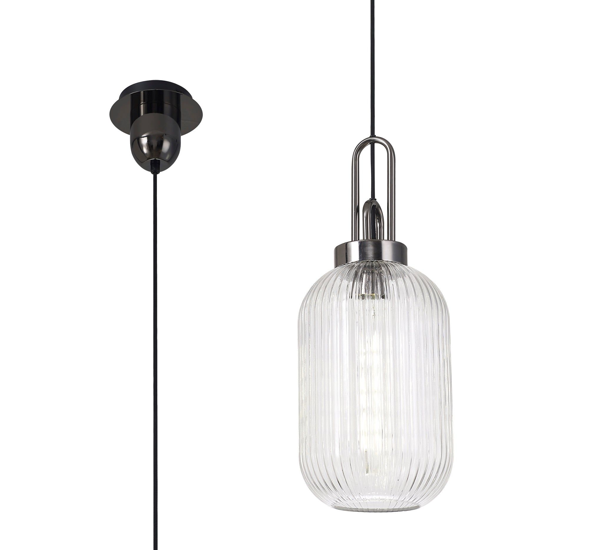 Stylish Cadiz 1-Light Pendant Light with 20cm Tubular Ribbed Glass Shade - E27 Socket, IP20 Rated, Multiple Color Options - Perfect for Kitchen Island, Dining Room, or Entryway Lighting