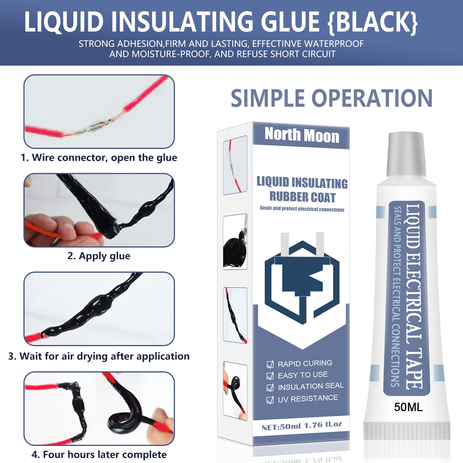 Liquid Electrical Tape - High Temperature Insulating Glue, Waterproof & Flame Resistant, Fast Drying for Electrical Repairs - Perfect for Wire Insulation, DIY Projects, and Home Electrical Fixes (Black)