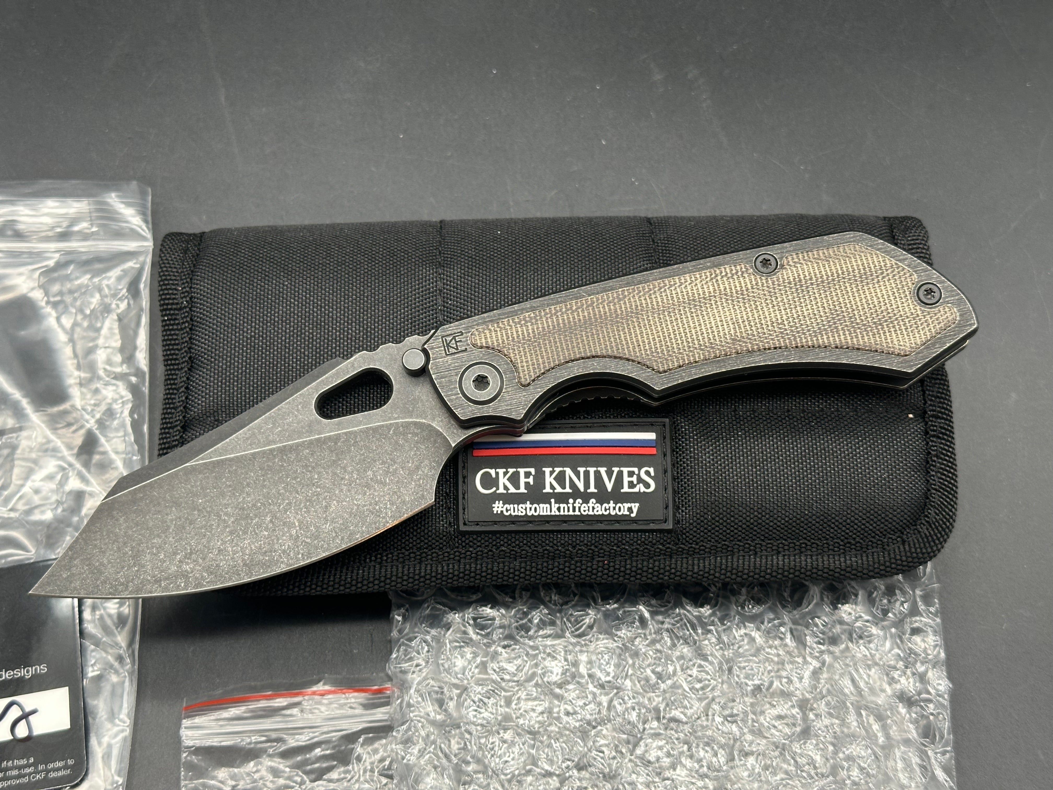 Custom Knife Factory CKF Rotten EVO 3.0D #544 - M390 Hollow Ground Blade, Full Blackwash Finish, OD Green Micarta Inlays - Premium EDC Folding Knife for Outdoor, Camping & Tactical Use