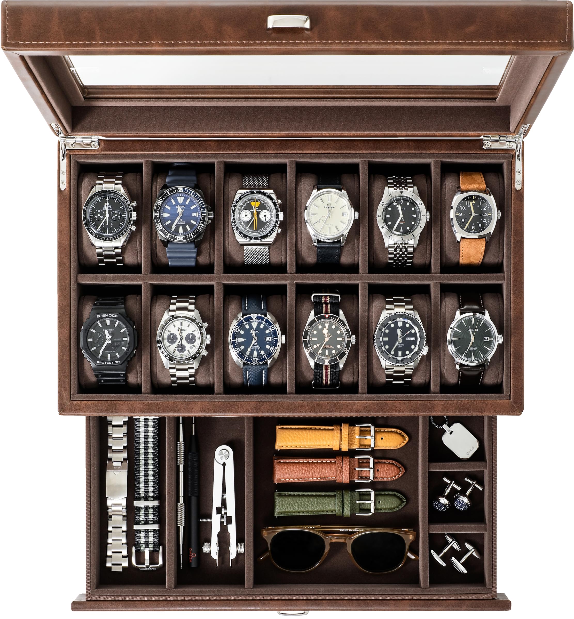 Luxury 12-Slot Watch Box for Men - Premium Watch Storage & Display Case for Home & Travel