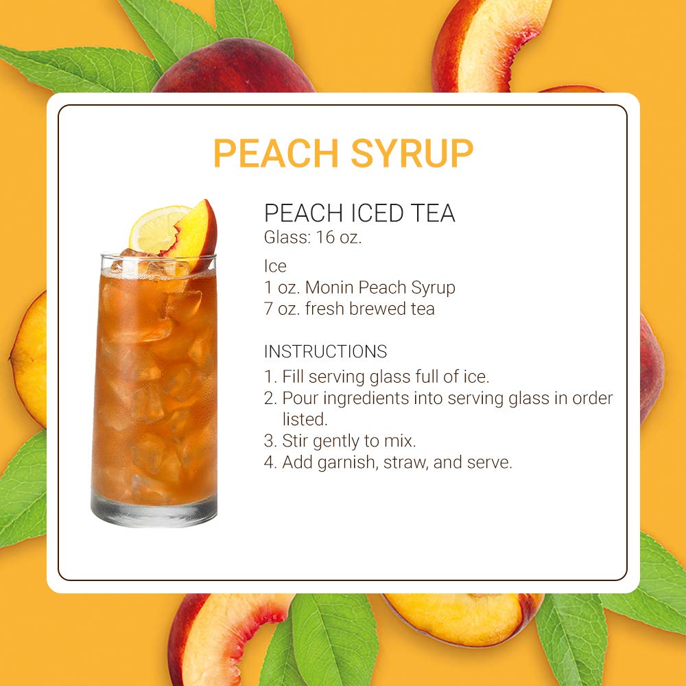 Monin Peach Syrup - 1 Liter, 2-Pack | Fresh & Juicy Non-GMO Gluten-Free Flavoring for Iced Tea, Lemonade, Soda, Cocktails & Mocktails | Perfect for Summer Drinks, Coffee Shops & Home Bars