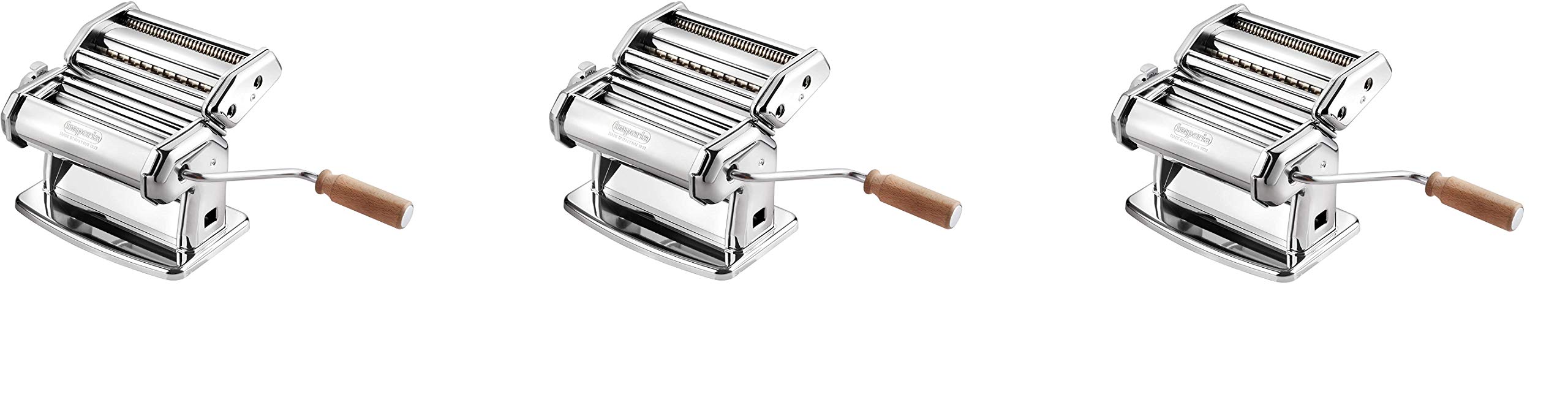 Imperia Pasta Maker Machine - Premium Heavy Duty Stainless Steel Pasta Roller with Easy Lock Dial & Ergonomic Wood Handle - Authentic Italian Made Model 150 (3-Pack Set) - Perfect for Homemade Pasta, Ravioli, and Italian Cooking