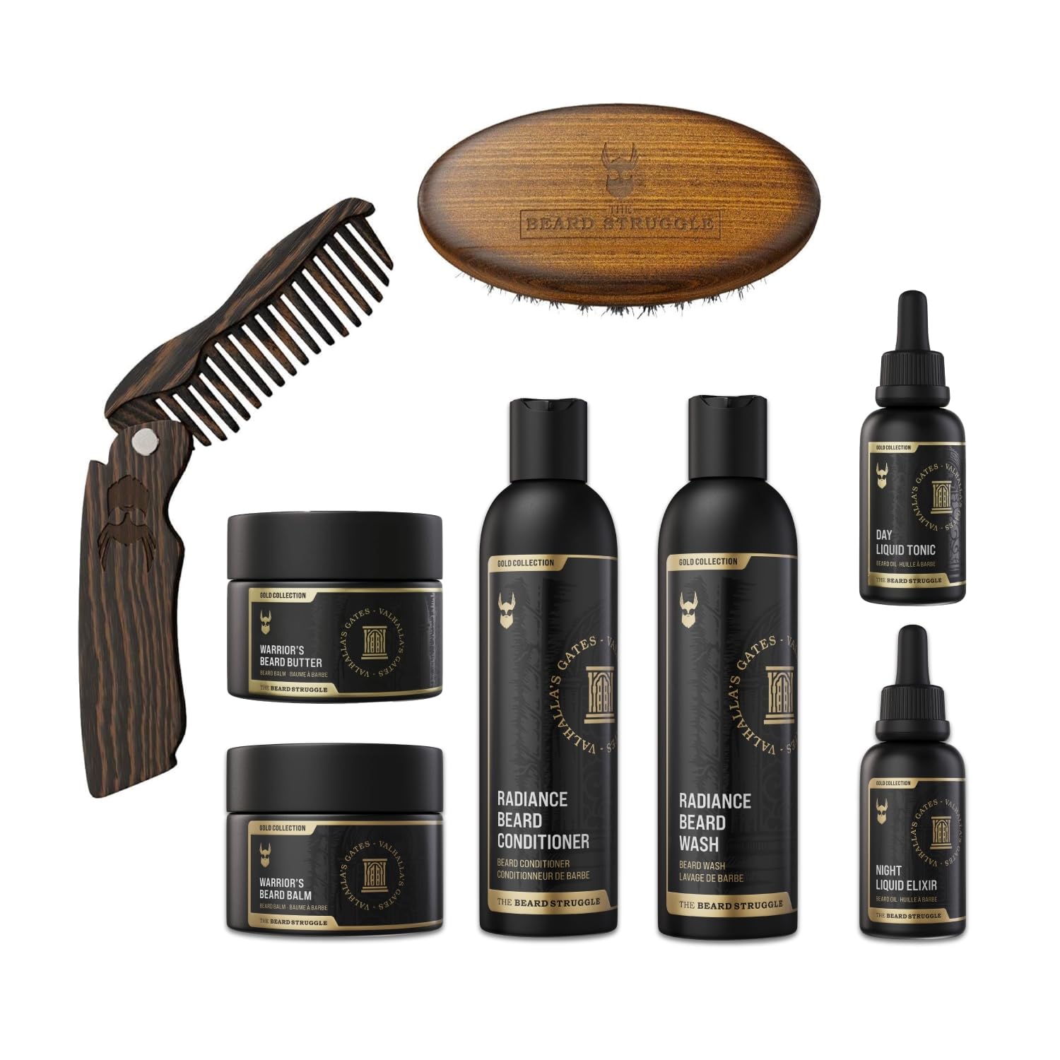 Ultimate Beard Growth Kit for Men - Beard Balm, Butter, Brush, Comb, Oil, Wash & Conditioner - Moisturizing & Grooming Set - Valhalla's Gold Collection - Perfect for Daily Beard Care & Styling