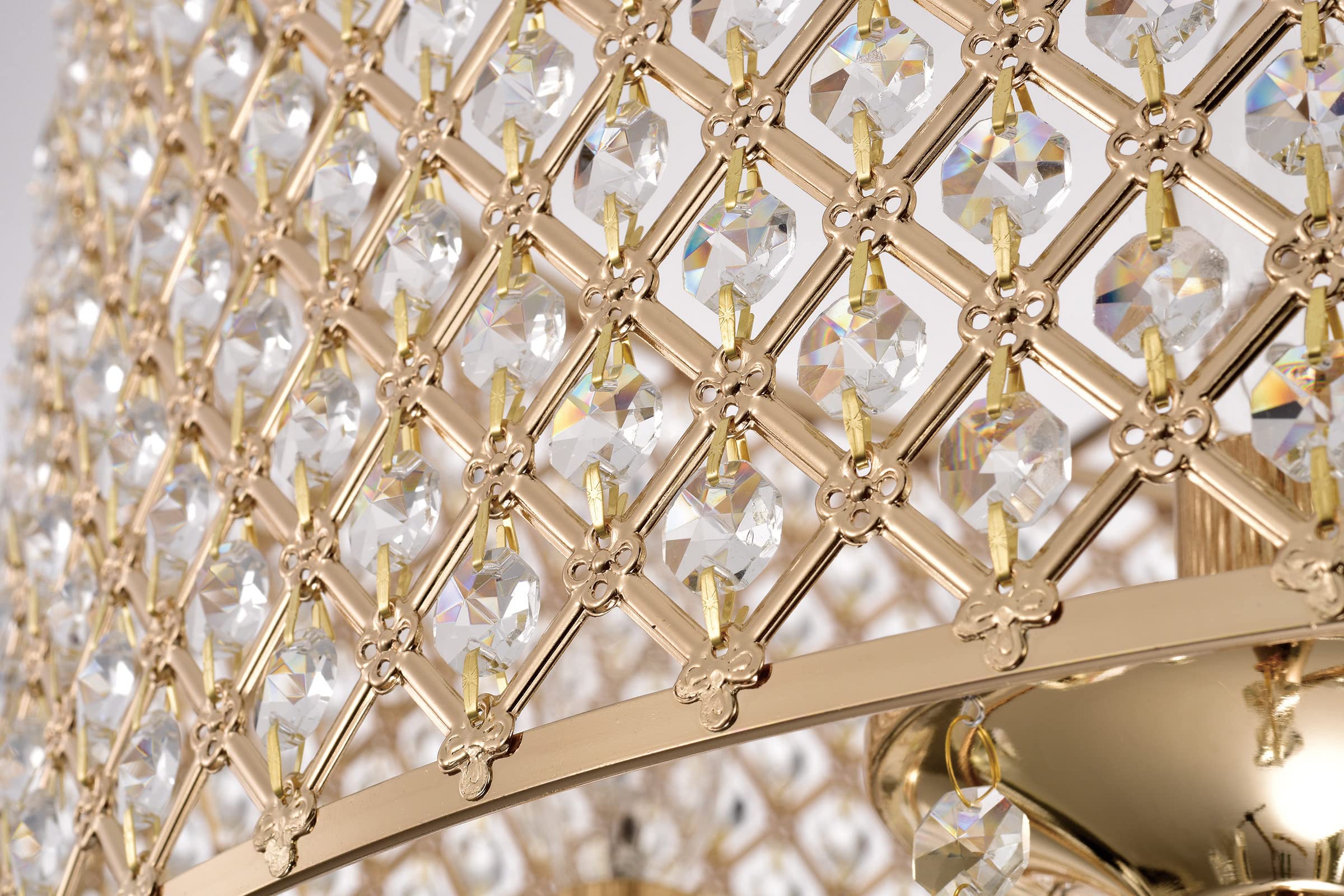Edvivi 6-Light Crystal Chandelier with Gold Finish & Adjustable Hanging - Elegant Drum Glam Lighting Fixture with Tear Drop Crystals for Dining Room, Entryway, Kitchen, Hallway, Living Room, Bedroom - Perfect for Wedding Decor, Luxury Home Lighting, and Modern Interior Design