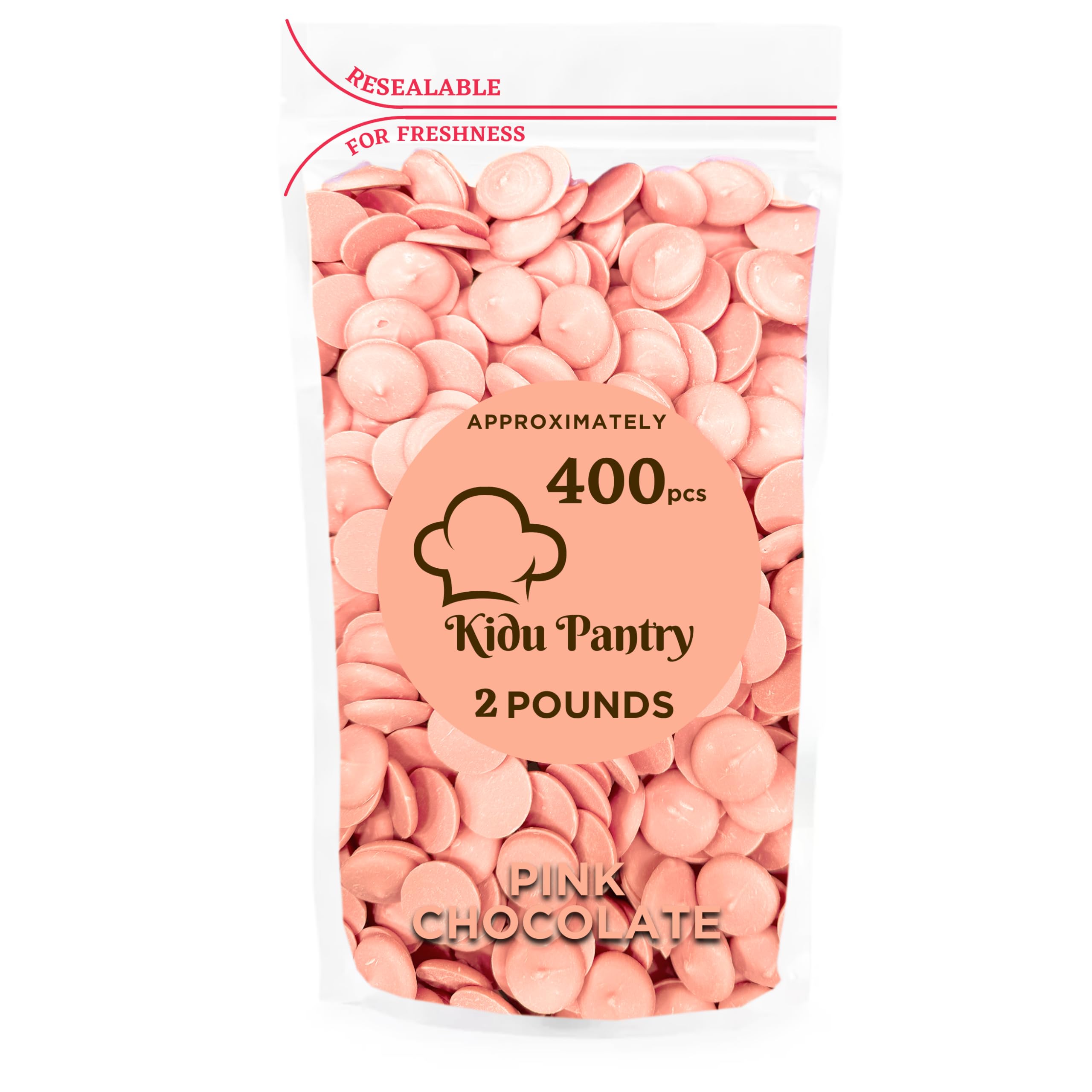 Kidu Pantry Pink Melting Chocolate Wafers 2lb Bulk - Resealable Bag for Baking, Candy Making & Valentine's Day Treats - Perfect for Chocolate Fountains, Cake Decorating & DIY Desserts