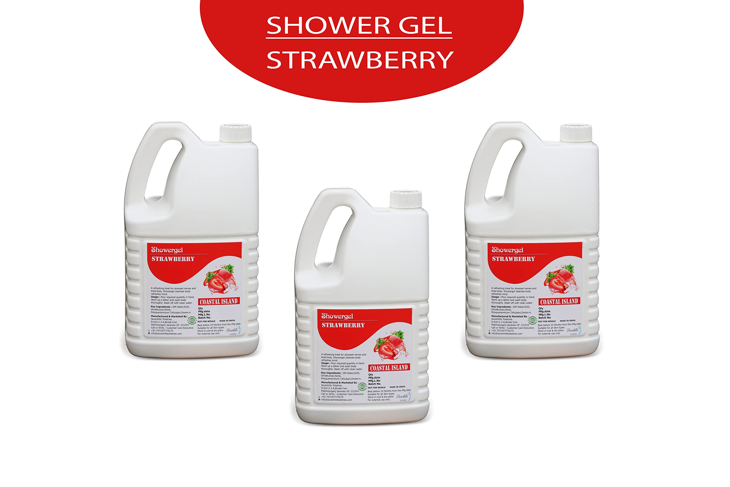 Sevenhills Toiletries Bulk 5L Strawberry Body Wash & Shower Gel - Hotel Amenities Kit, Guest House Supplies, Wedding & Hospital Toiletry Essentials - Perfect for Hospitality Industry, Events & Healthcare Facilities