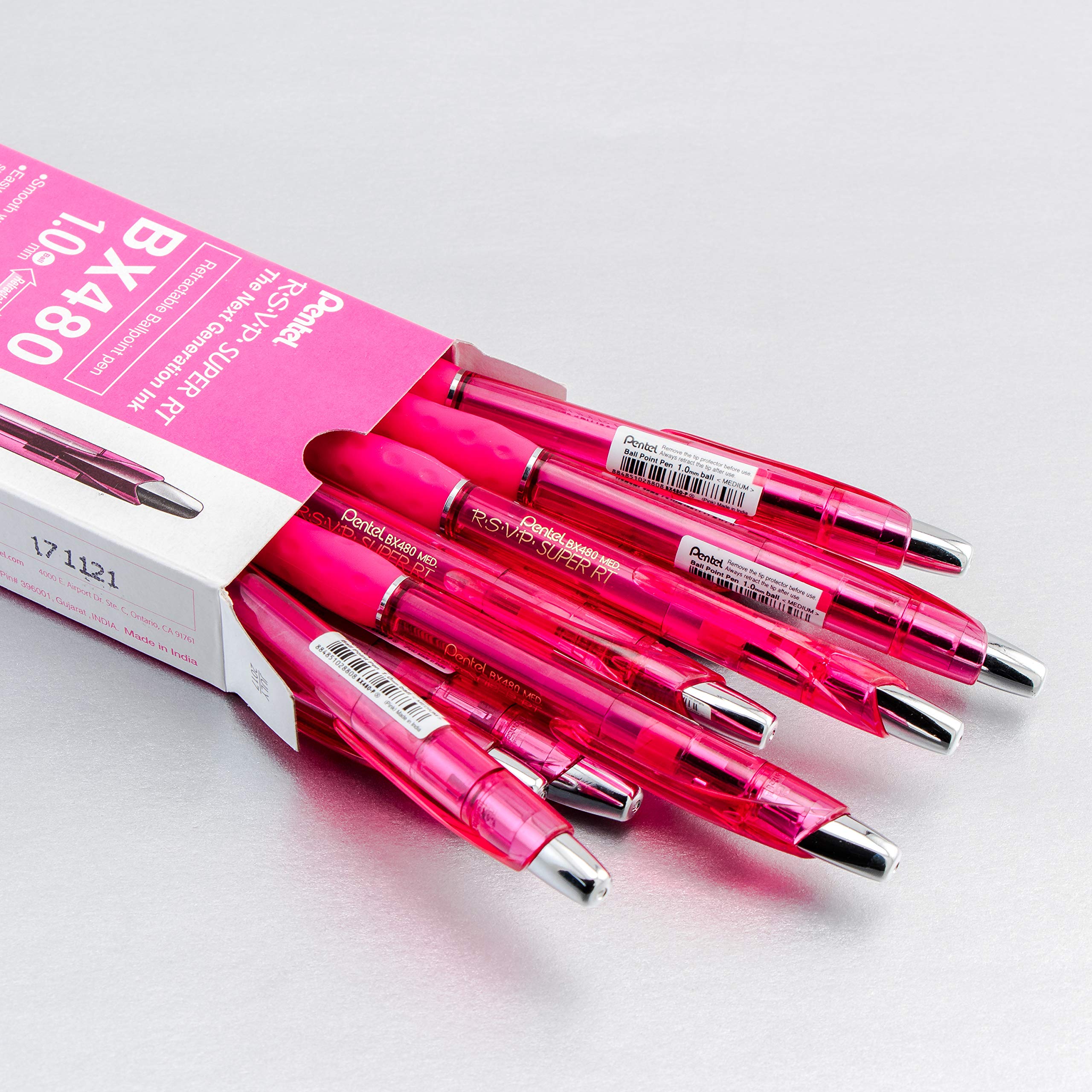 Pentel RSVP Super RT Ballpoint Pens - 1.0mm Medium Point, Smooth Writing Pink Ink, 12-Pack (BX480-P) - Perfect for Office, School & Everyday Use