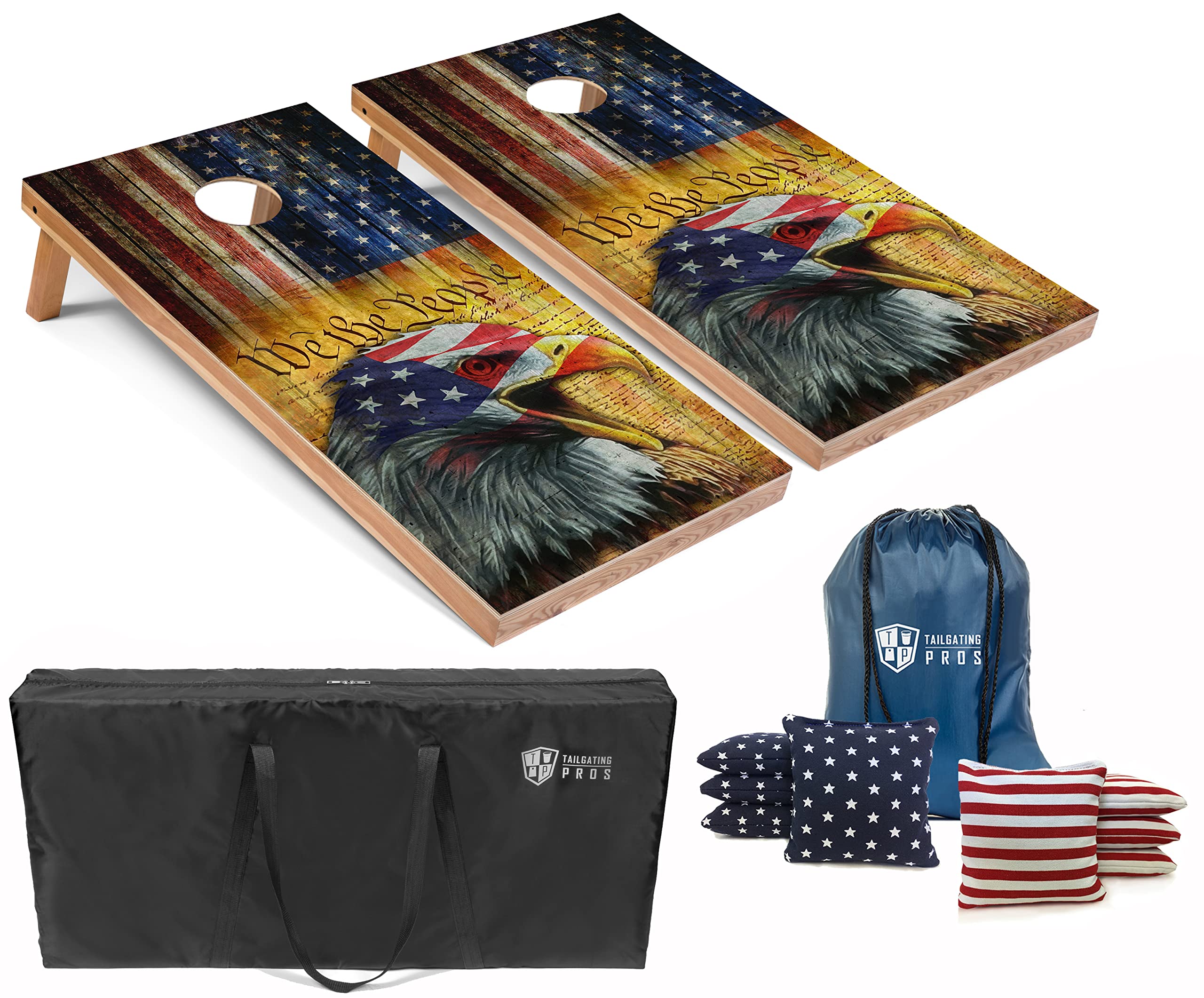 Tailgating Pros American Themed LED Cornhole Set - 4'x2' Lightweight Corn Hole Boards with Multicolor Built-in Lights, 8 Bean Bags & Carrying Case - Perfect for Backyard BBQs, Tailgate Parties & Outdoor Games