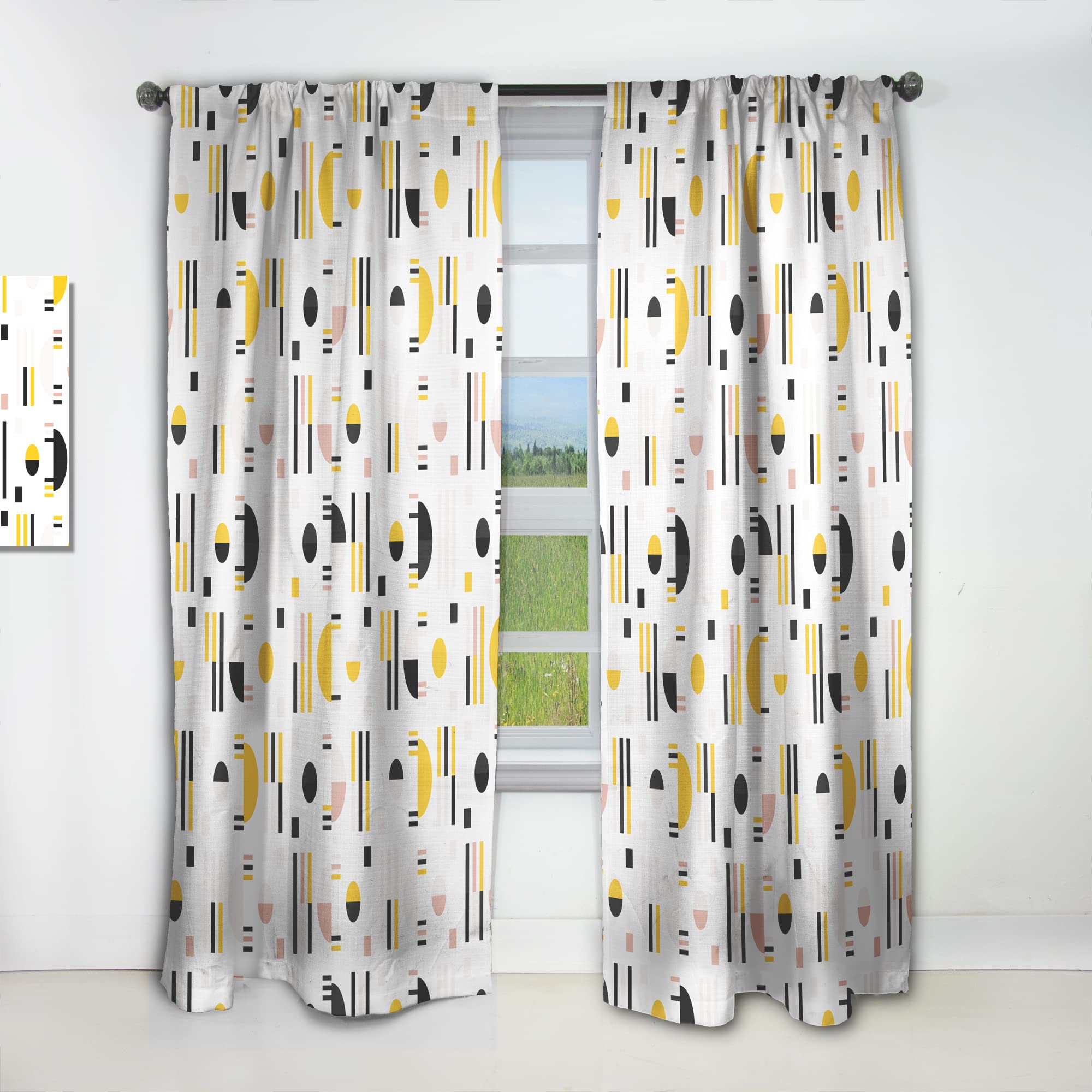 Retro Geometric Design IX Thermal Insulated Curtains - Single Panel 52x84 Inches - Blackout Drapes for Bedroom & Living Room - Perfect for Home Decor, Privacy & Energy Efficiency