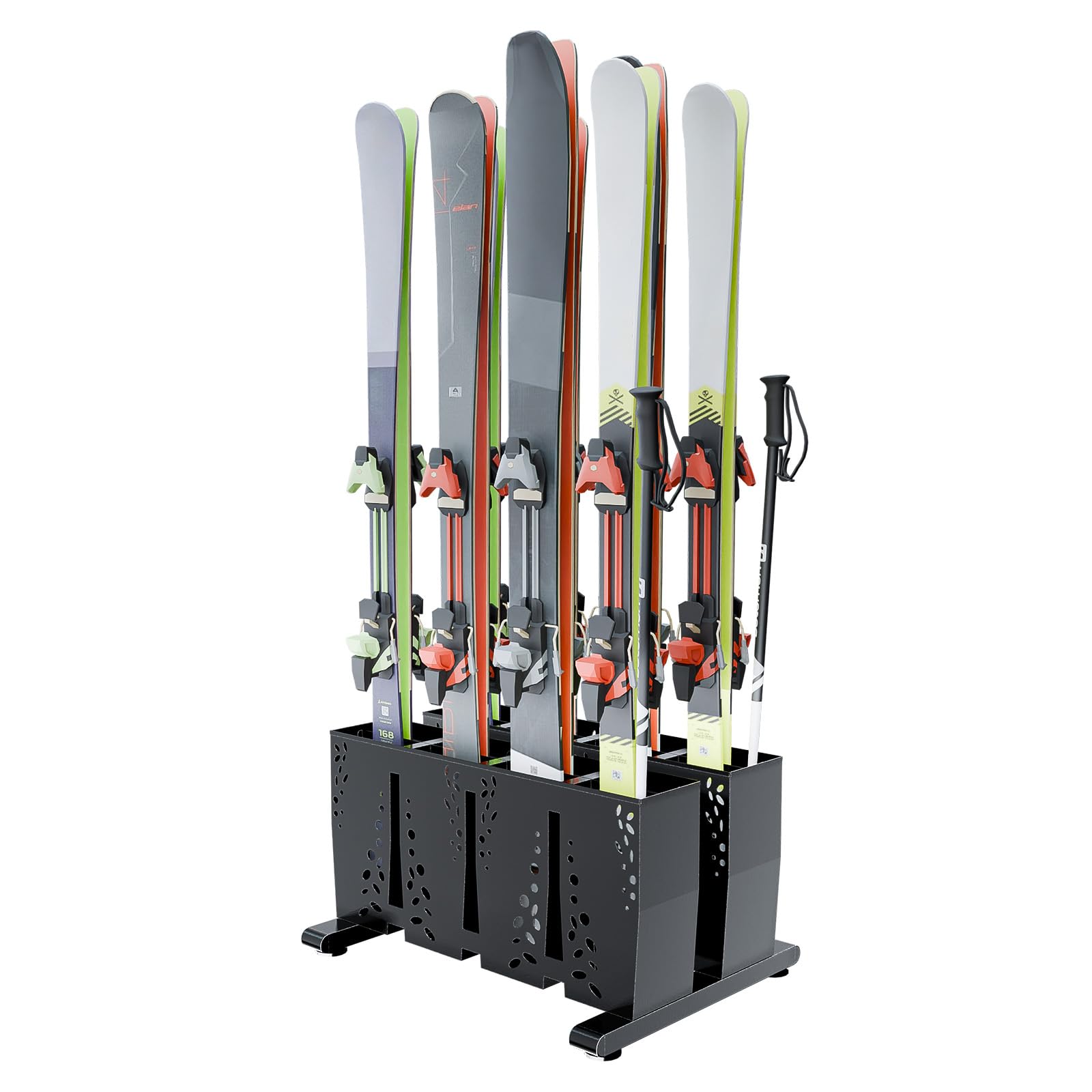 Heavy Duty 8 Pair Freestanding Steel Ski Storage Rack for Garage & Home - Indoor Ski Holder Organizer for Snowboards, Skis & Winter Gear - Perfect for Ski Equipment Storage in Basement, Mudroom or Garage
