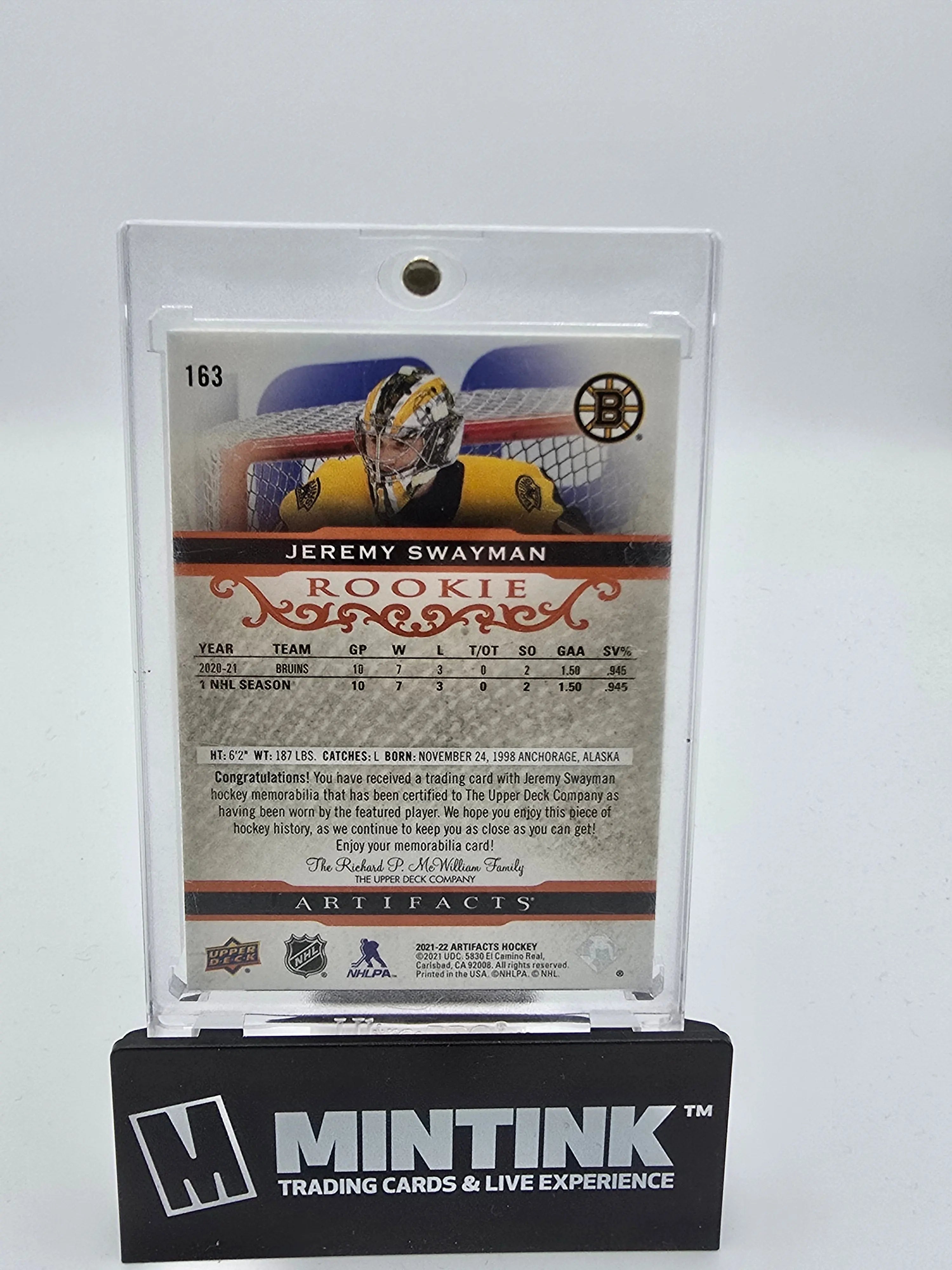 2021-22 Upper Deck Artifacts Hockey Jeremy Swayman Rookie Dual Fight Strap /15 - Rare NHL Collectible Card for Hockey Fans and Sports Memorabilia Collectors - Perfect for Display, Trading, and Investment