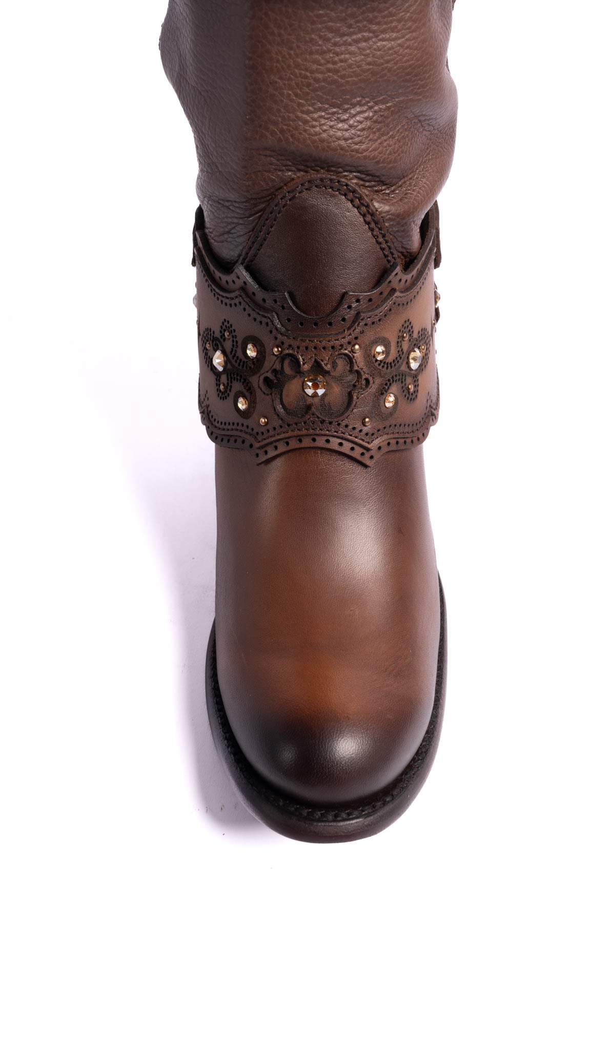 Women's Cuadra CU581 LD Moroni Moka Laser & Crystal Embellished Round Toe Boots - Perfect for Evening Parties, Date Nights & Special Occasions