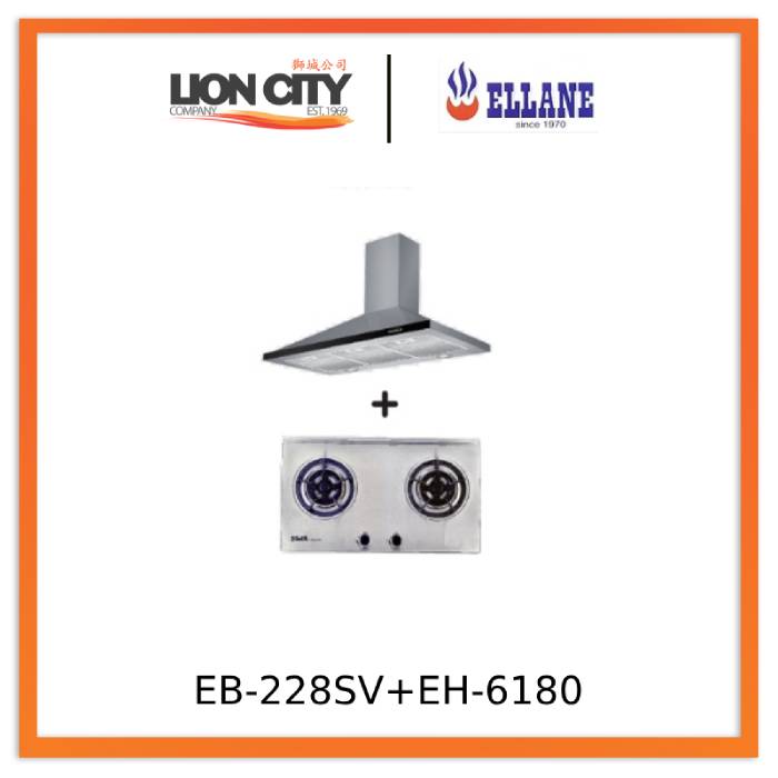 Ellane EH 6180 90cm Stainless Steel Kitchen Chimney Hood & Ellane EB 228SV 75cm 2 Burner Stainless Steel Gas Cooktop - Perfect for Modern Home Cooking and Ventilation
