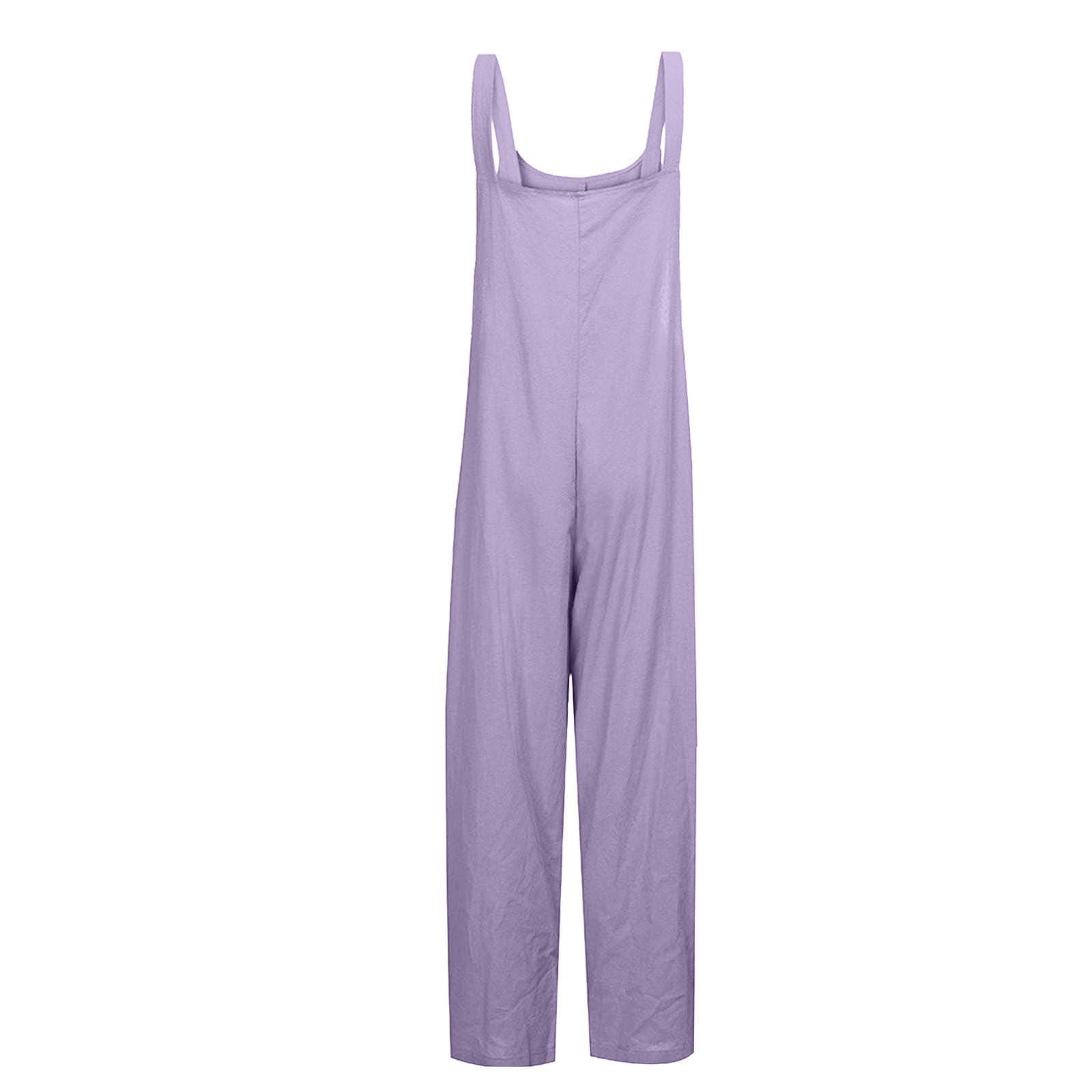 Women's Linen Jumpsuit - Solid Color Wide Leg Loose Fit Overalls for Summer | Casual Comfort Wear for Beach, Vacation & Everyday Outfits