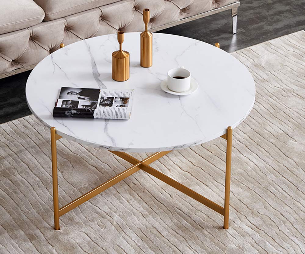 Bazhshxu Marble Coffee Table - Golden Frame with Marble Wood Top - Removable Side Table & Accent Desk for Living Room, Bedroom, Office - Modern Home Decor & Functional Furniture