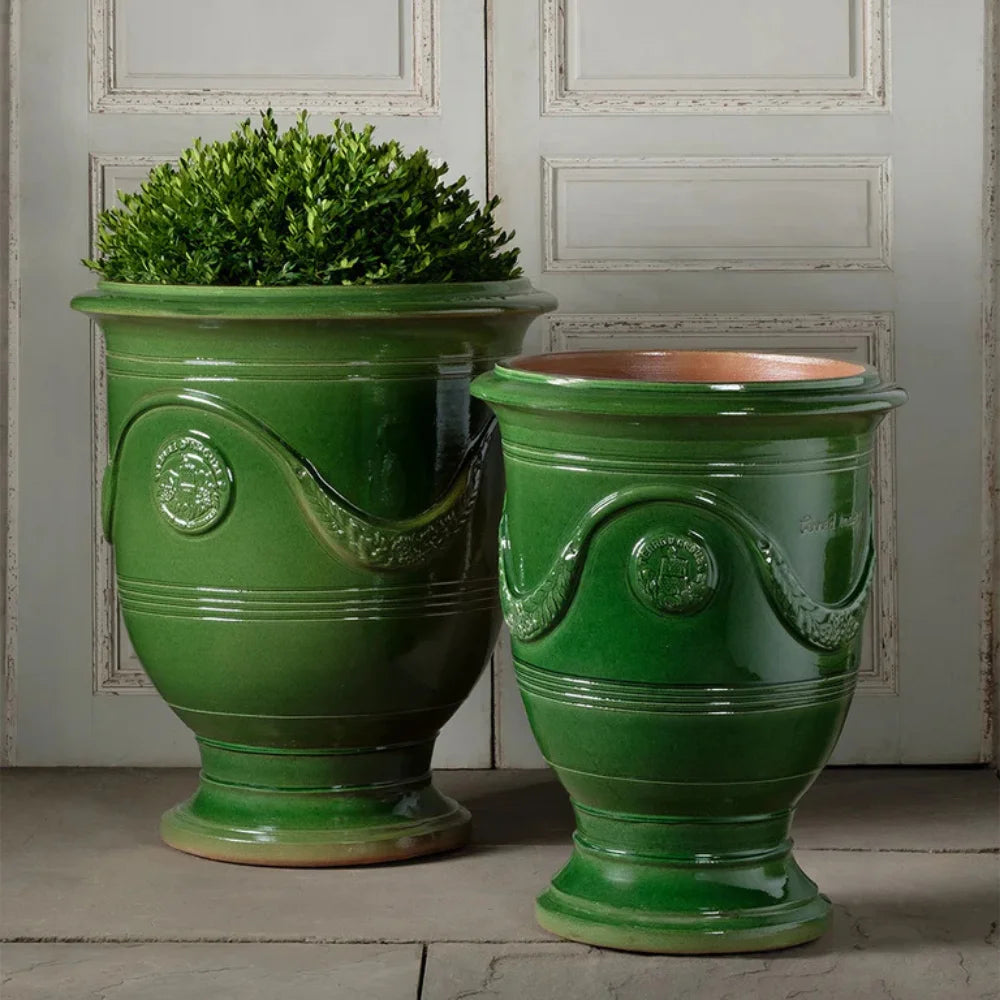 Premium Anduze Outdoor Terra Cotta Planter - Large Green French Garden Pot for Patio, Balcony & Landscaping | Durable Weather-Resistant Flower Pot for Plants, Herbs & Succulents