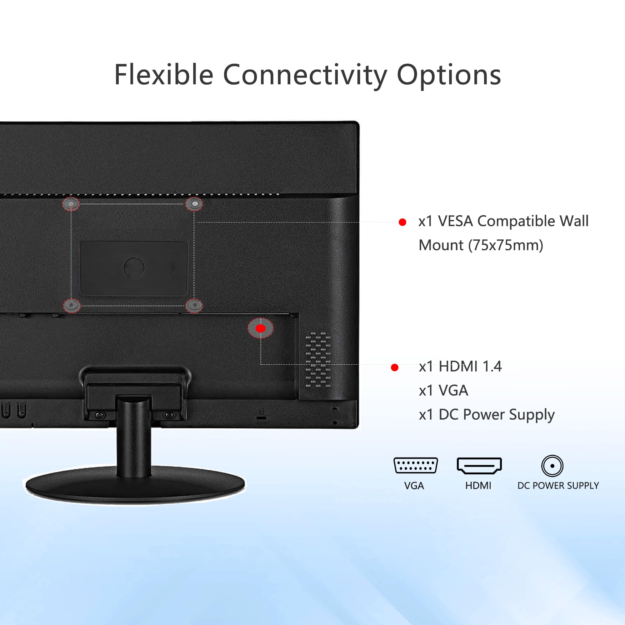 17 Inch SKitphrati LED Monitor - 1440x900 Resolution, 60Hz, 5ms Response, TN Panel, 16:10 Aspect Ratio with VESA Mount | VGA & HDMI Ports for PC, Laptop | Perfect for Home Office, Gaming & Multi-Screen Setups