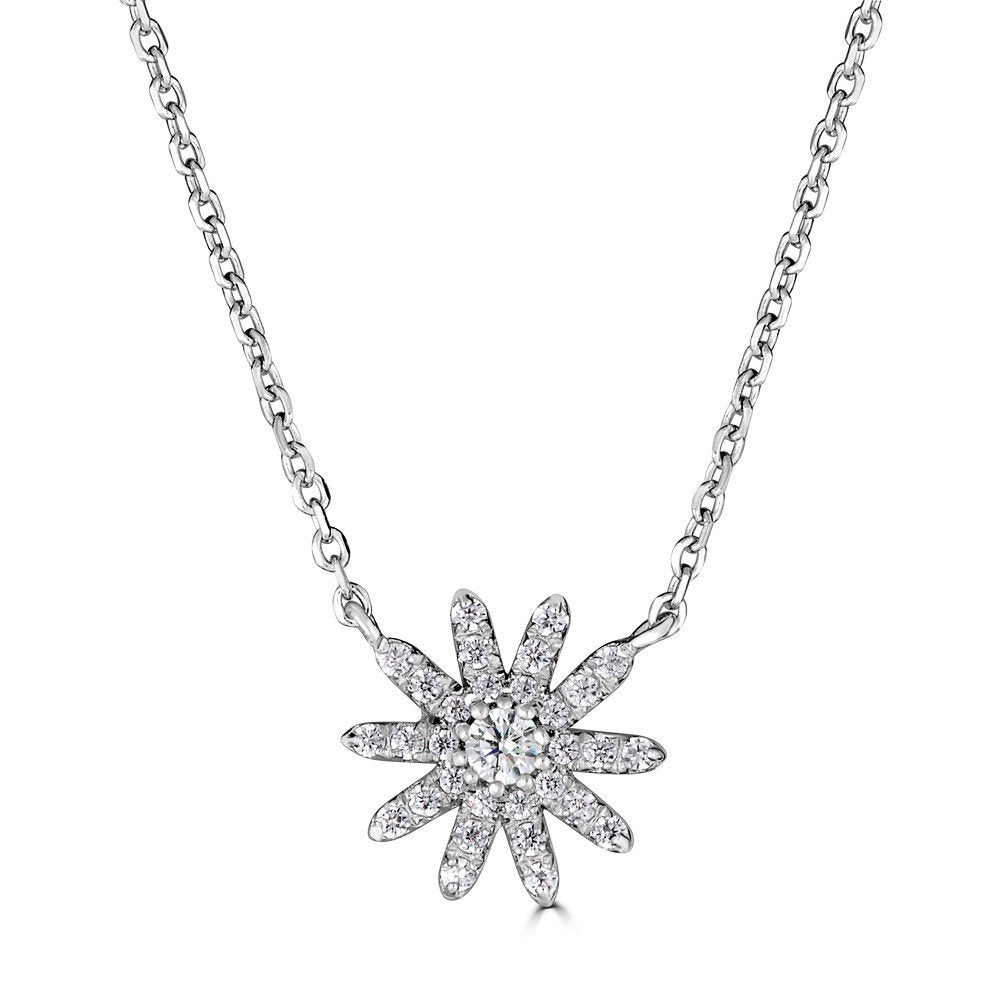 14K Gold 0.15 CTW Diamond Flower Pendant Necklace for Women - Elegant Jewelry Gift for Anniversary, Valentine's Day & Special Occasions
