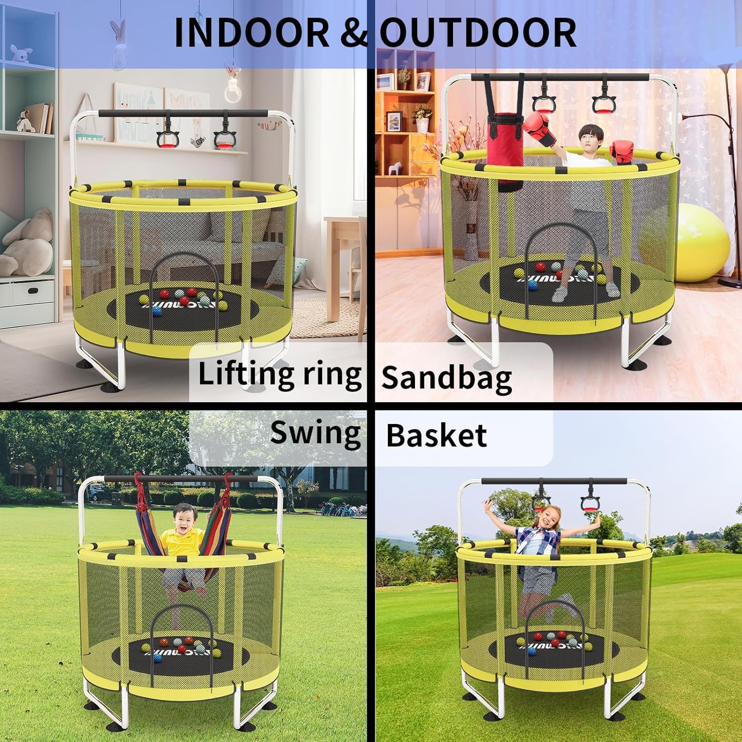 Best Kids Trampoline with Basketball Hoop - Adjustable Indoor/Outdoor Toddler Trampoline (440lbs Capacity) - Safe Jumping Fun for Backyard, Playroom & Birthday Parties