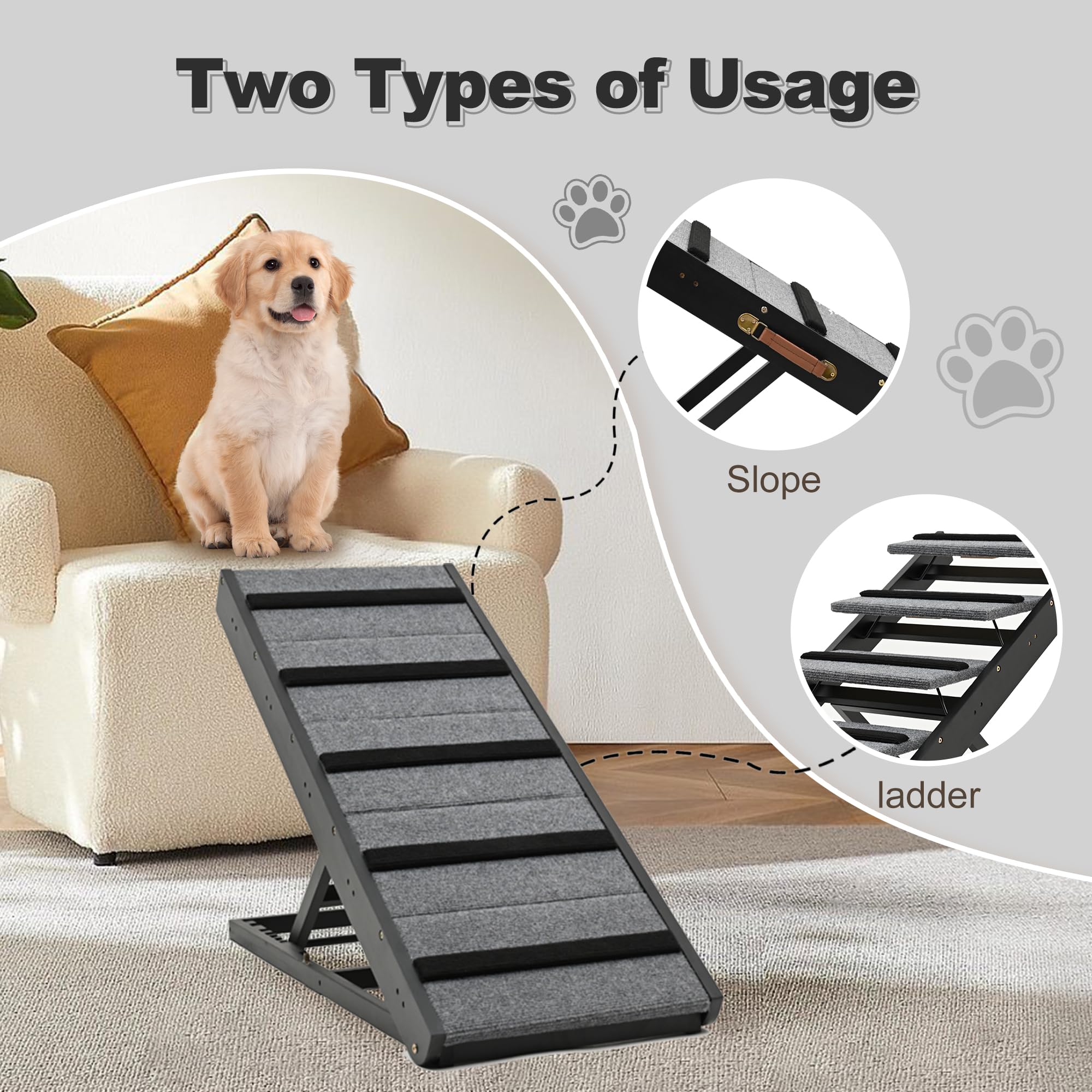 2-in-1 Dog Ramp & Stairs - Adjustable Wooden Pet Ramp for Beds, SUVs & Couches