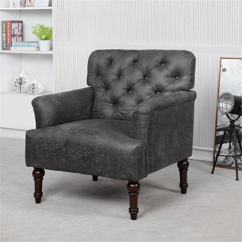 Furniture of America Leith Faux Leather Tufted Accent Chair in Gray - Modern Living Room Seating for Home Office & Lounge Decor