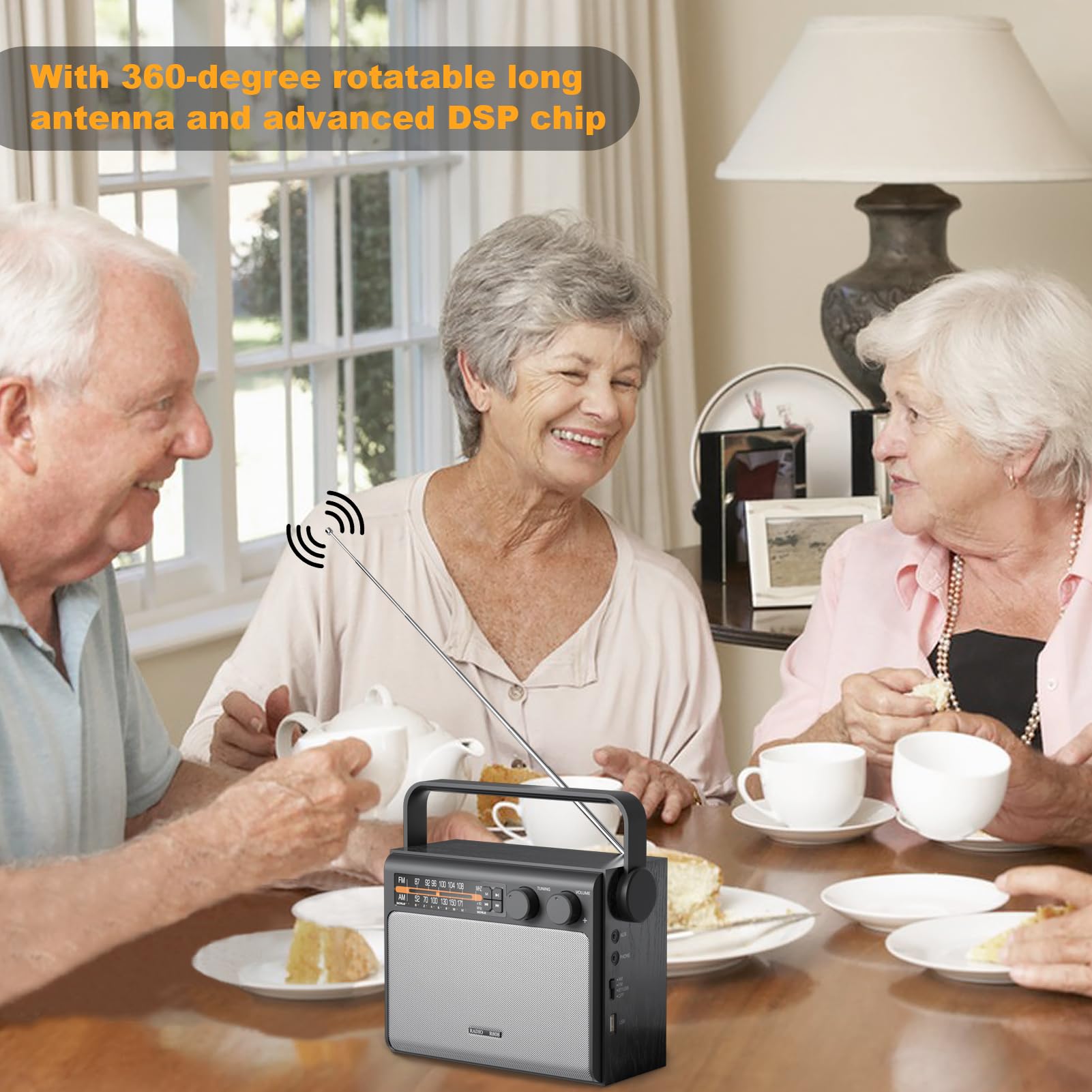 Portable AM FM Radio with Bluetooth - Best Reception, Battery or Wall Powered, Headphone Jack, USB, Aux Input, Big Speaker - Perfect for Home, Outdoor, Camping, Travel & Gifts