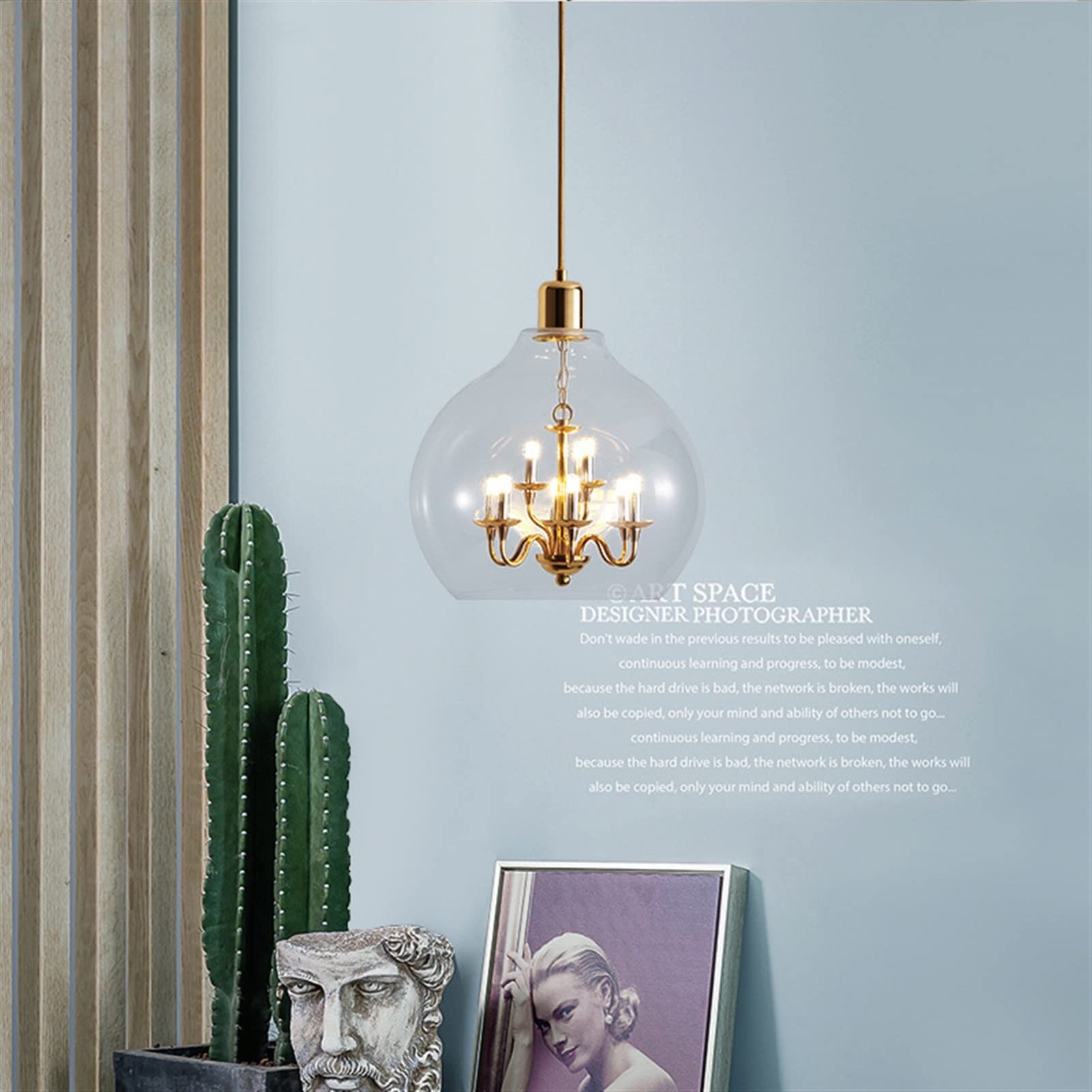 Modern Glass Ball Ceiling Pendant Light - Nordic Minimalist Chandelier for Restaurant, Bar, Bedroom & Living Room - Gradient Blue Luxury Lighting Fixture for Home Decor and Commercial Spaces