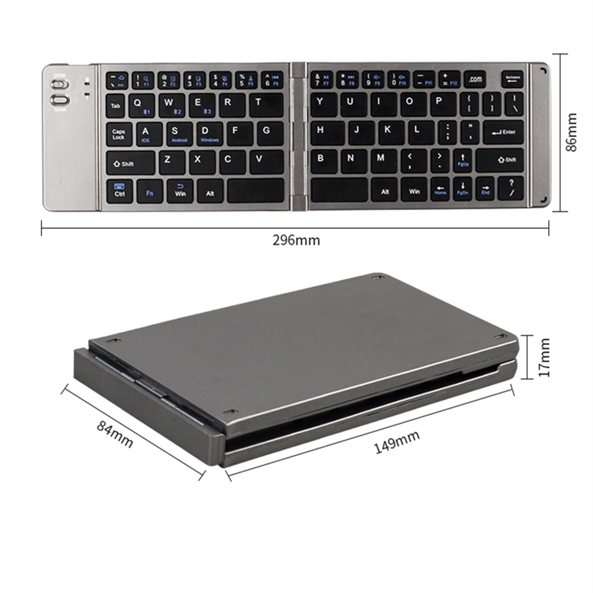 Foldable Bluetooth Keyboard - Ultra Slim Portable Wireless Keyboard for iPad, Tablet, Smartphone, Laptop (Windows/iOS/Android) - Rechargeable & Supports 3 Devices - Perfect for Travel, Office & Home Use - Black