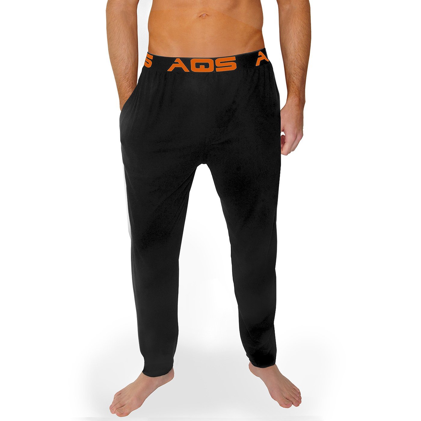 AQS Men's Lounge Pants - Soft Comfortable Sleepwear & Casual Pajama Bottoms (Small, Black/Orange) - Perfect for Relaxing at Home, Lounging & Sleeping