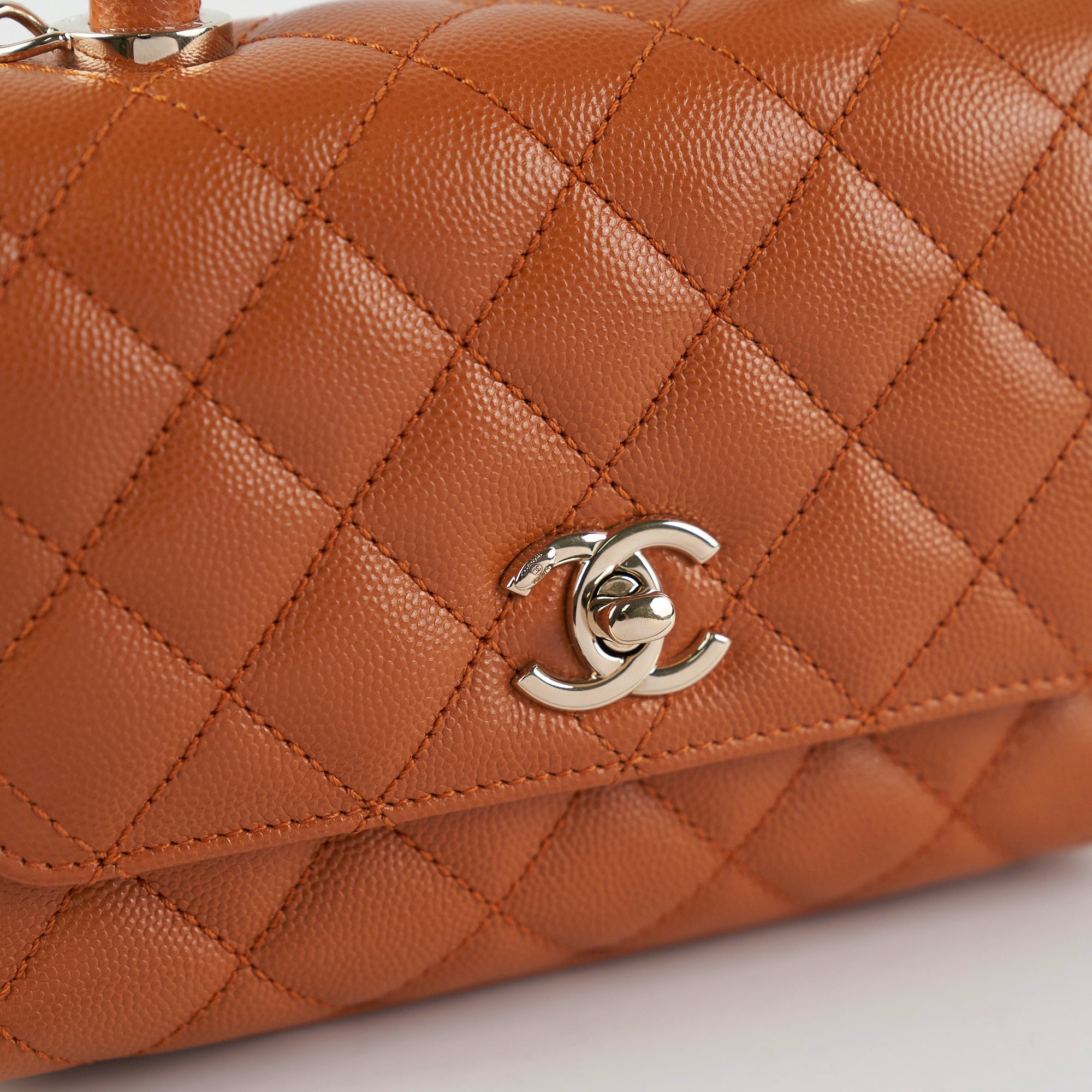 Chanel Mini Coco Handle Bag in Caviar Leather - Caramel Brown Crossbody Purse for Women | Perfect for Date Night, Parties & Everyday Luxury