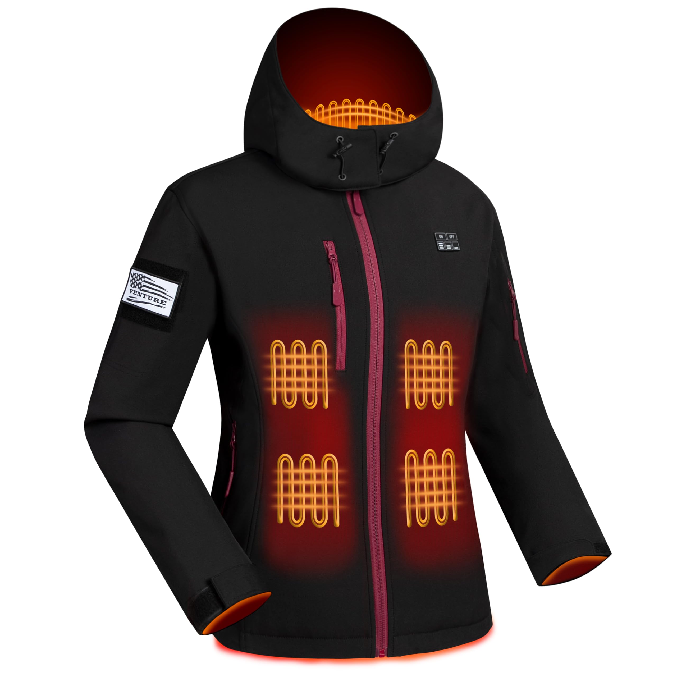 Vencede Women's Heated Jacket with 10000mAh Battery Pack - Soft Shell Winter Coat with Detachable Hood - Perfect for Outdoor Activities, Skiing, Hiking & Cold Weather Commutes