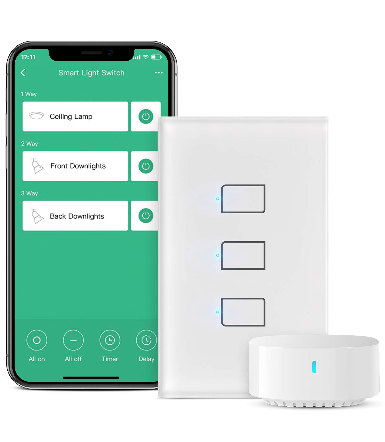 BroadLink Smart Light Switch - No Neutral Wire Required, Single Pole, 3-Gang Touch Timer Switch with App & Voice Control - Works with Alexa, Google Assistant, IFTTT, Siri Shortcuts (Hub Included) - Perfect for Smart Homes, Bedrooms, Living Rooms & Office Automation