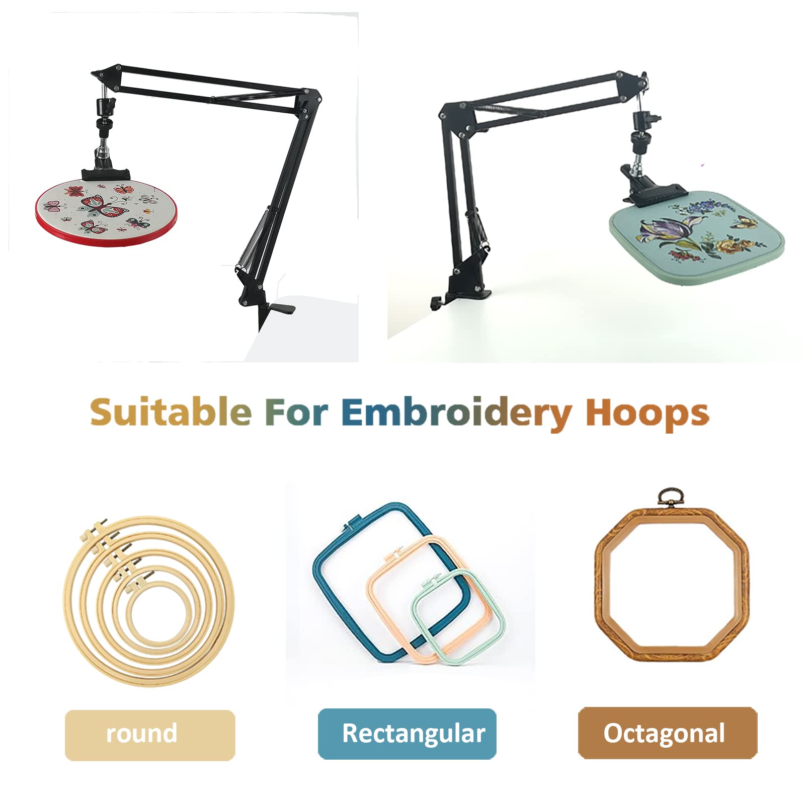 Adjustable Metal Embroidery Hoop Stand - Folding Lap Holder for Cross Stitch & Hand Embroidery | Portable Craft Frame for Needlework, Perfect for Home DIY Projects & Travel