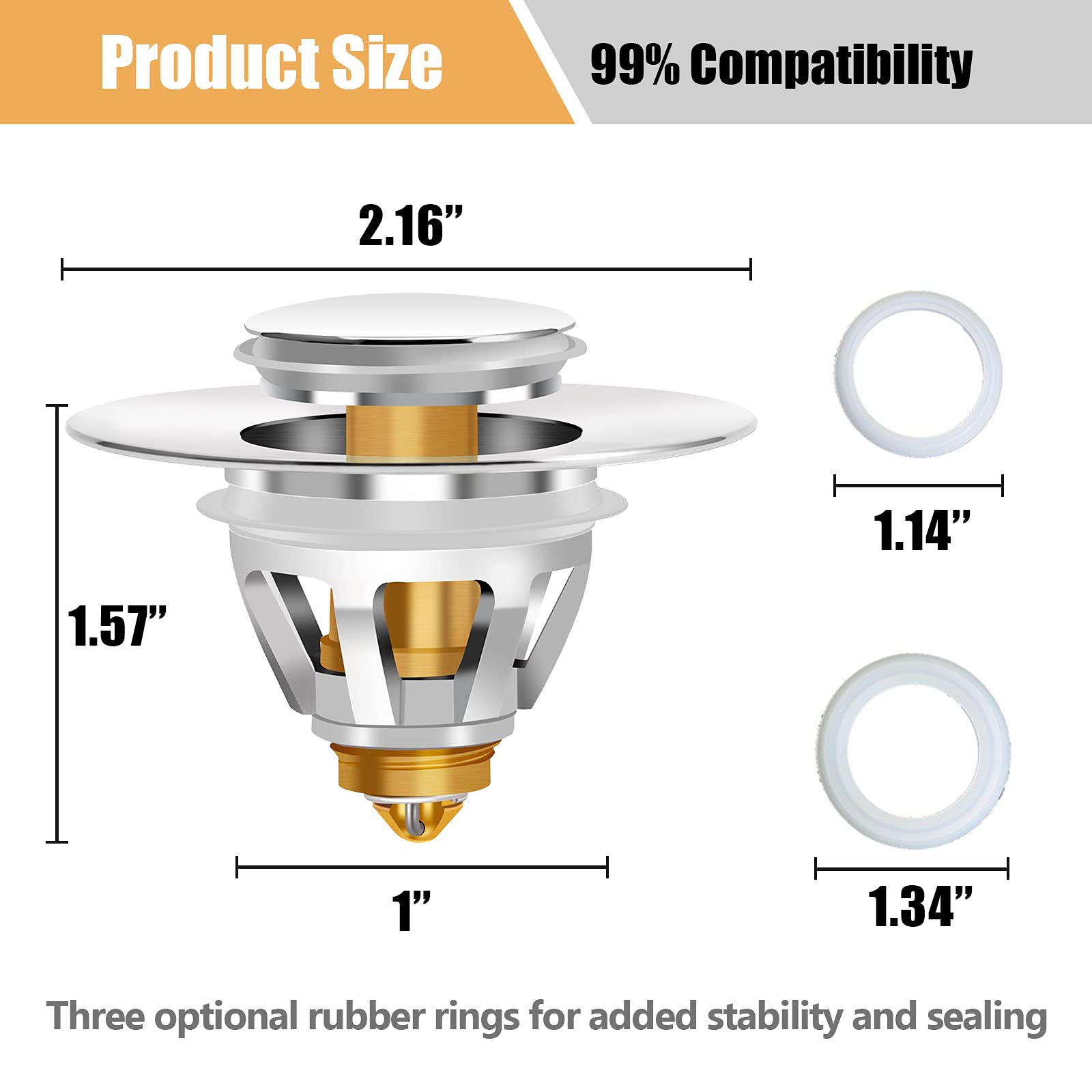 Premium Pop-Up Bathroom Sink Stopper & Drain Strainer - Universal Fit for 1.0''-1.5'' US Standard Sink Drains (S-1) - Perfect for Bathroom, Vanity & Guest Room Sinks