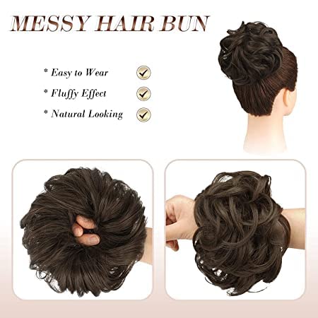 Messy Hair Bun Extension for Girls - Black Synthetic Wavy Hair Wig Bun with Elastic Band | Perfect for Updos, Chignons & Everyday Hairstyles