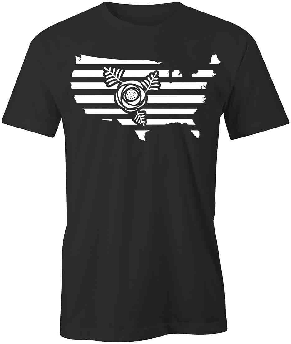 America with Flower Graphic T-Shirt | Printed Black Tee for Men & Women | Casual Wear, Street Fashion, Patriotic Outfit