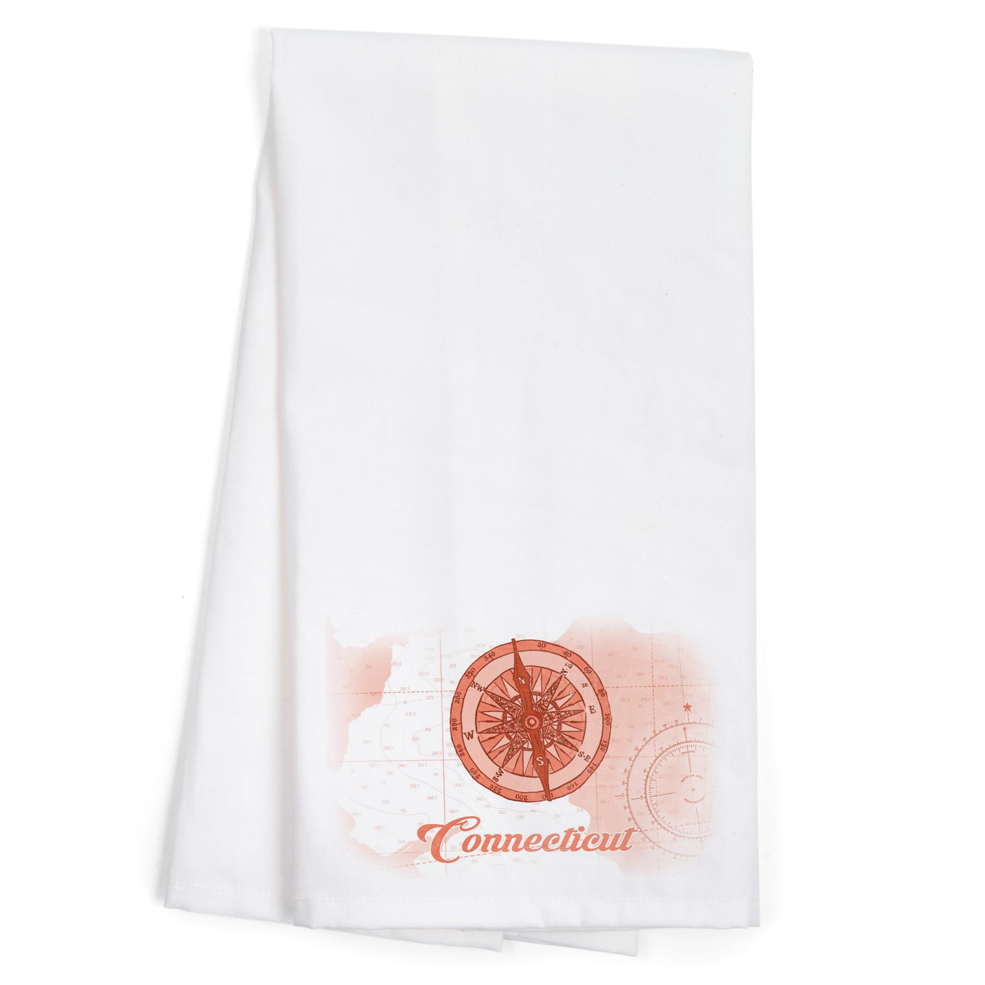 Lantern Press Connecticut Compass Coral Coastal Icon - 100% Cotton Tea Towel, Decorative Hand Towel for Kitchen & Home Decor | Perfect for Coastal Themed Kitchens, Beach House Decor, and Gift Giving