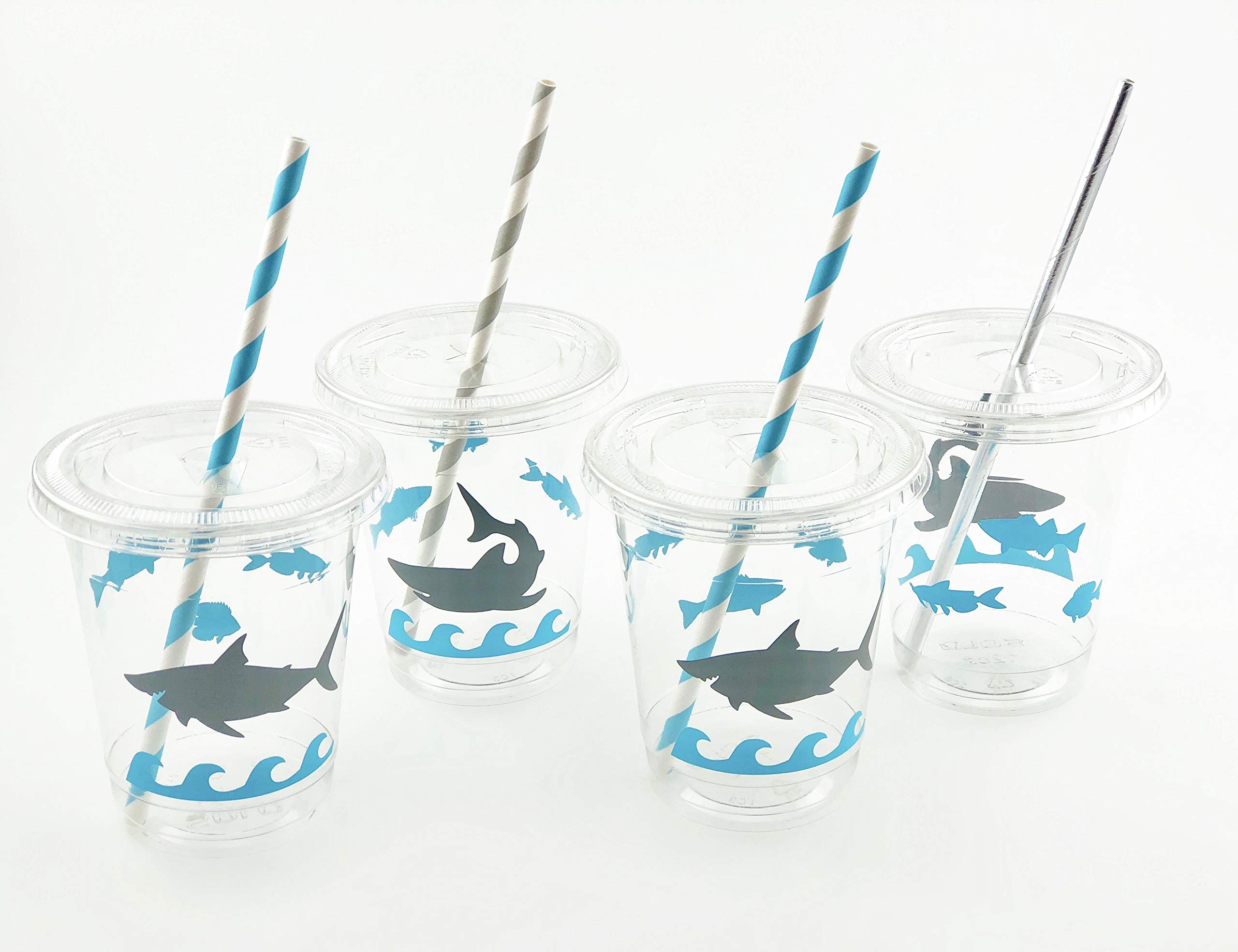 12 Pack Shark Themed Party Cups - Fun Ocean Pool Birthday Party Supplies for Kids, Beach & Pool Party Decorations