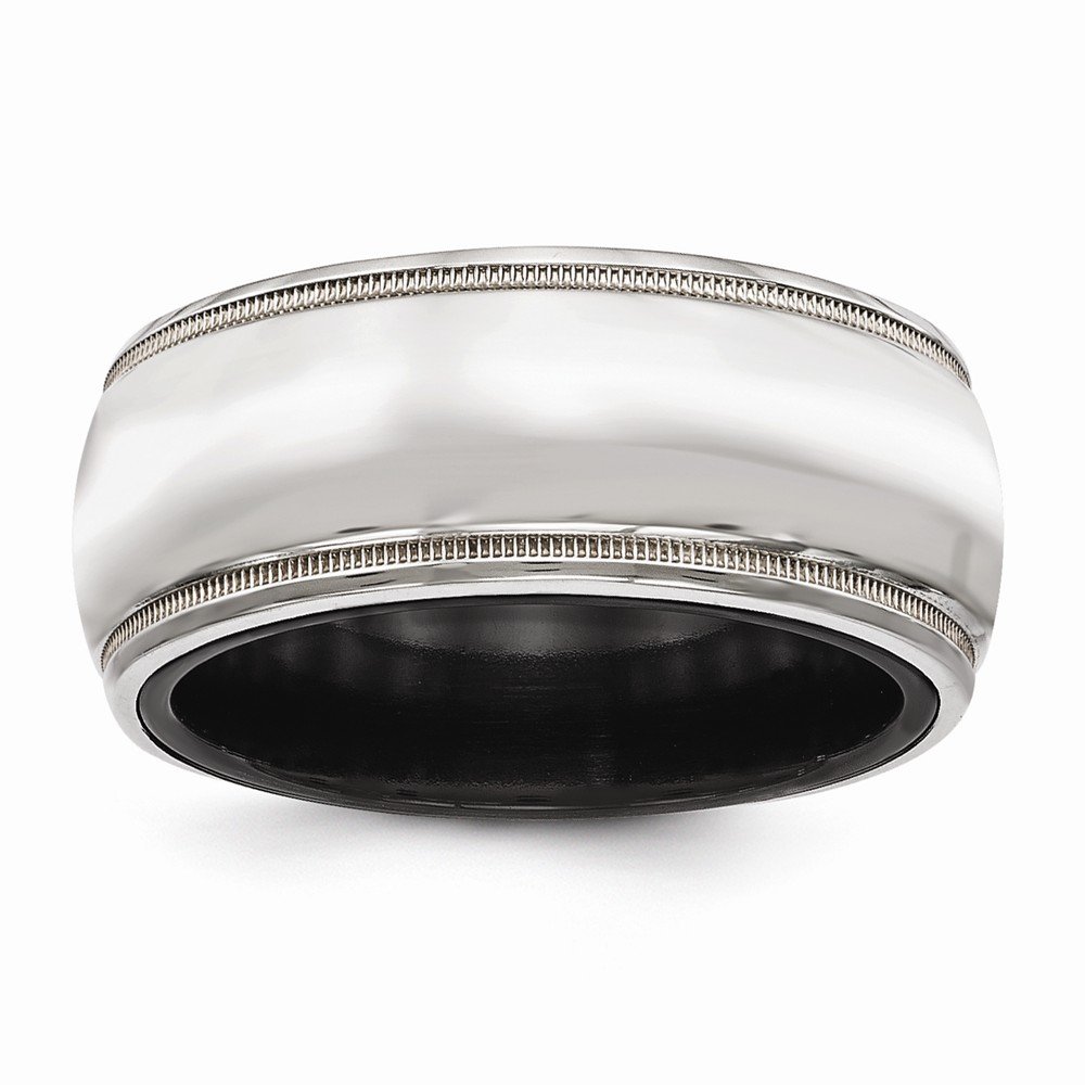 Black Titanium & 925 Sterling Silver Men's Wedding Band Ring - Milgrain Edge Design for Comfort Fit, Perfect for Engagements, Anniversaries and Daily Wear
