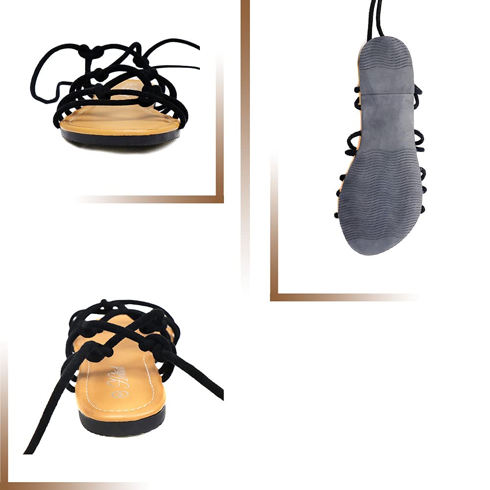 Women's Open Toe Gladiator Sandals - Lace Up Roman Flat Sandals for Summer | Comfortable Slip On Casual Shoes for Beach, Vacation & Daily Wear
